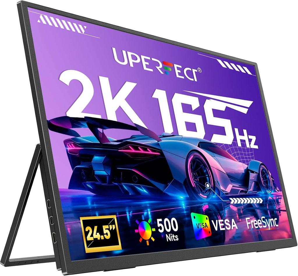 UPERFECT Portable Monitor, 24.5' 2K 165Hz 500Nits 0.1ms FreeSync HDR IPS Gaming Monitor with Stand VESA USB-C Mini HDMI, Large Second Screen for Laptop, Computer, Phone, Mini PC, Game Consoles