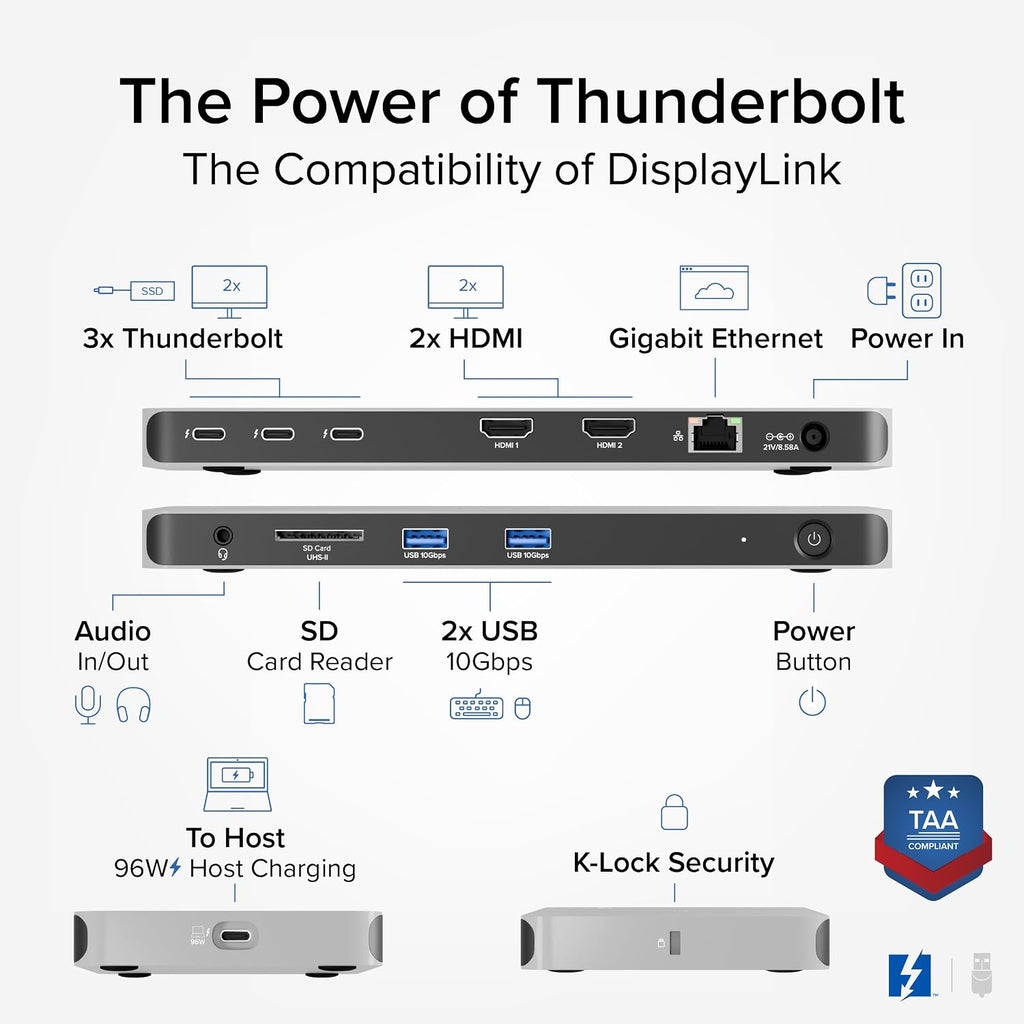 Plugable Thunderbolt 4 Dock for Quad Monitors 100W, Thunderbolt Docking Station Connects up to Four 4K Monitors for Windows and Mac Laptops, 2x HDMI, 4x Thunderbolt 4/USB C, Driver Required TBT-6950PD