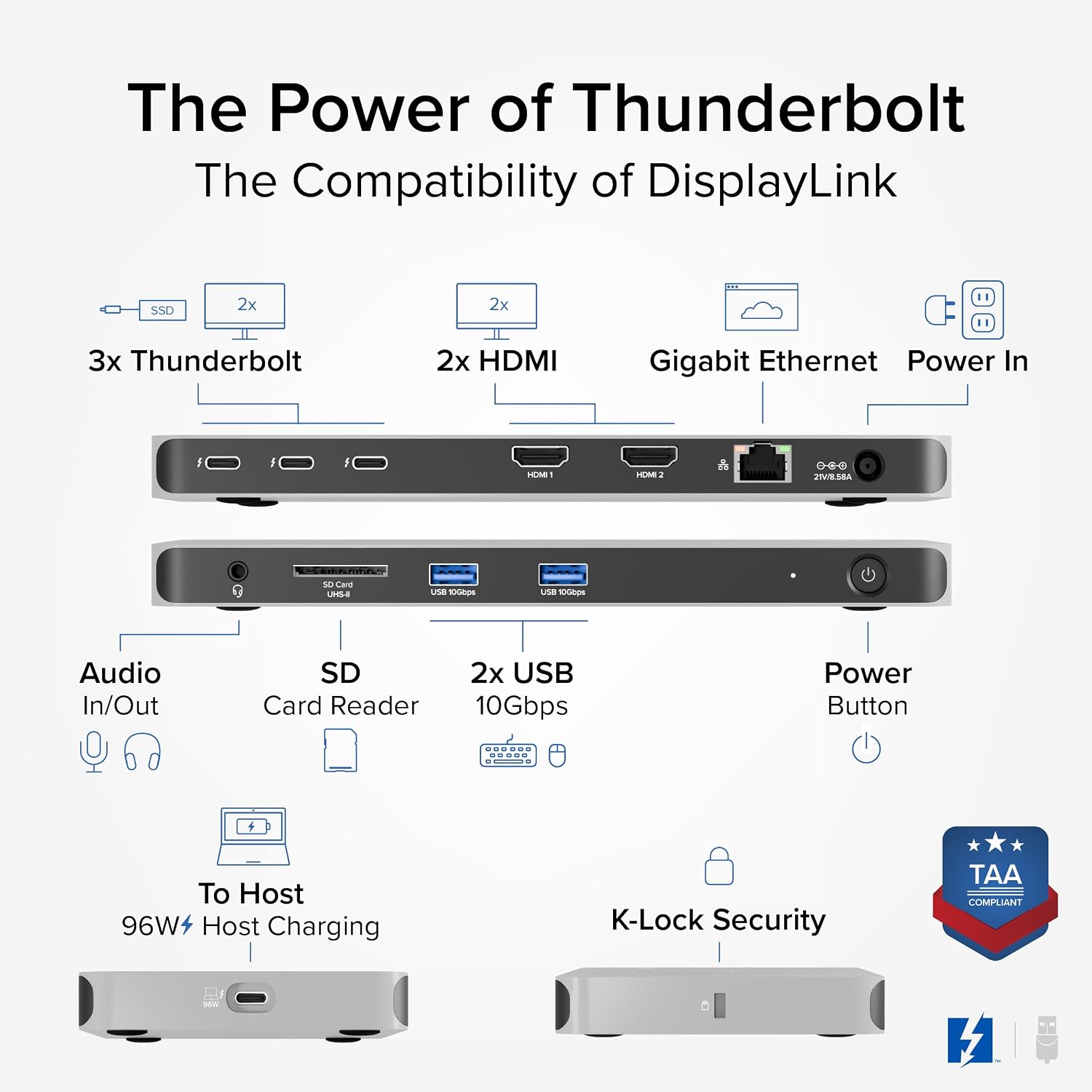 Plugable Thunderbolt 4 Dock for Quad Monitors 100W, Thunderbolt Docking Station Connects up to Four 4K Monitors for Windows and Mac Laptops, 2x HDMI, 4x Thunderbolt 4/USB C, Driver Required TBT-6950PD