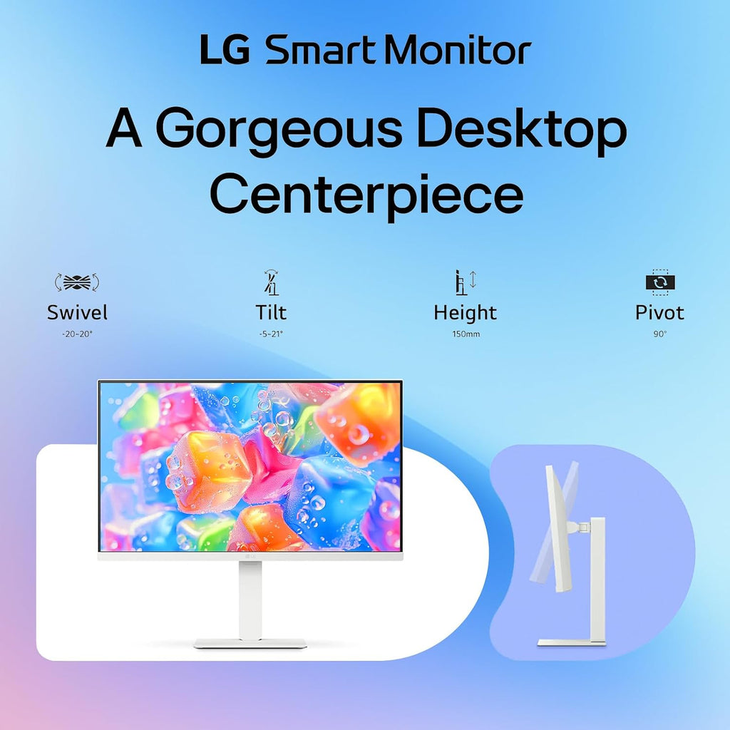 LG 27-Inch Smart Monitor, 4K UHD (3840 x 2160) IPS Display, HDR10, Built-in Speaker, Screen Share, Remote Control, WebOS, HDMI, USB Type-C PD 65W, AirPlay 2, Bluetooth, Tilt/Height/Swivel/Pivot Stand