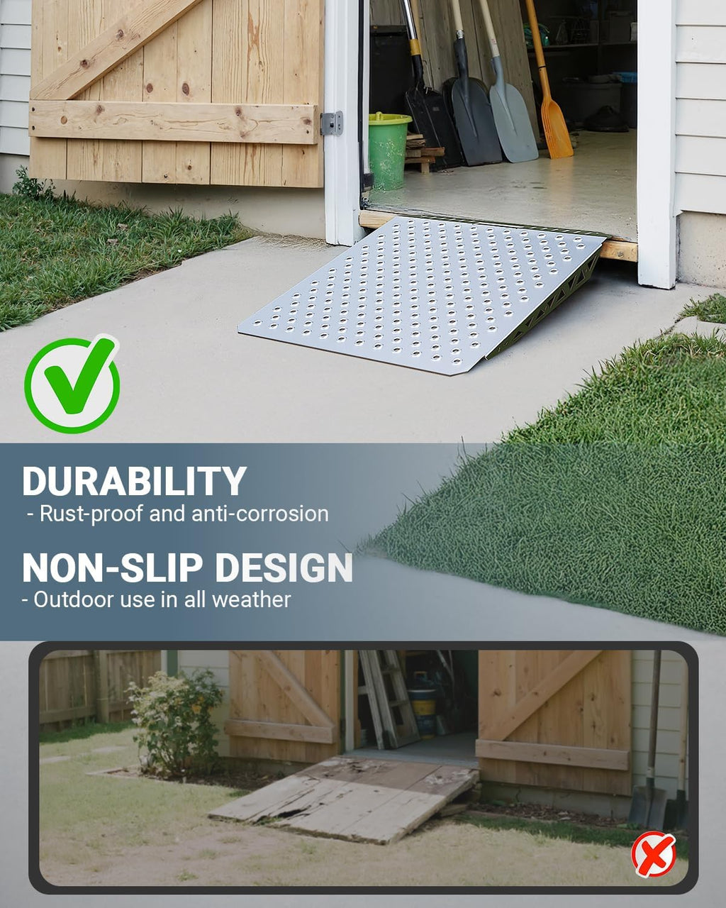 Heavy-Duty Shed Ramp Lawn Equipment Loading Ramps for Riding Mowers Bike Motorcycle Tractor Snow Blower Garden Cart,1500lbs Capacity Anti-Slip Punch Plate, Sheds Garage Access Ramp - 2 PCS