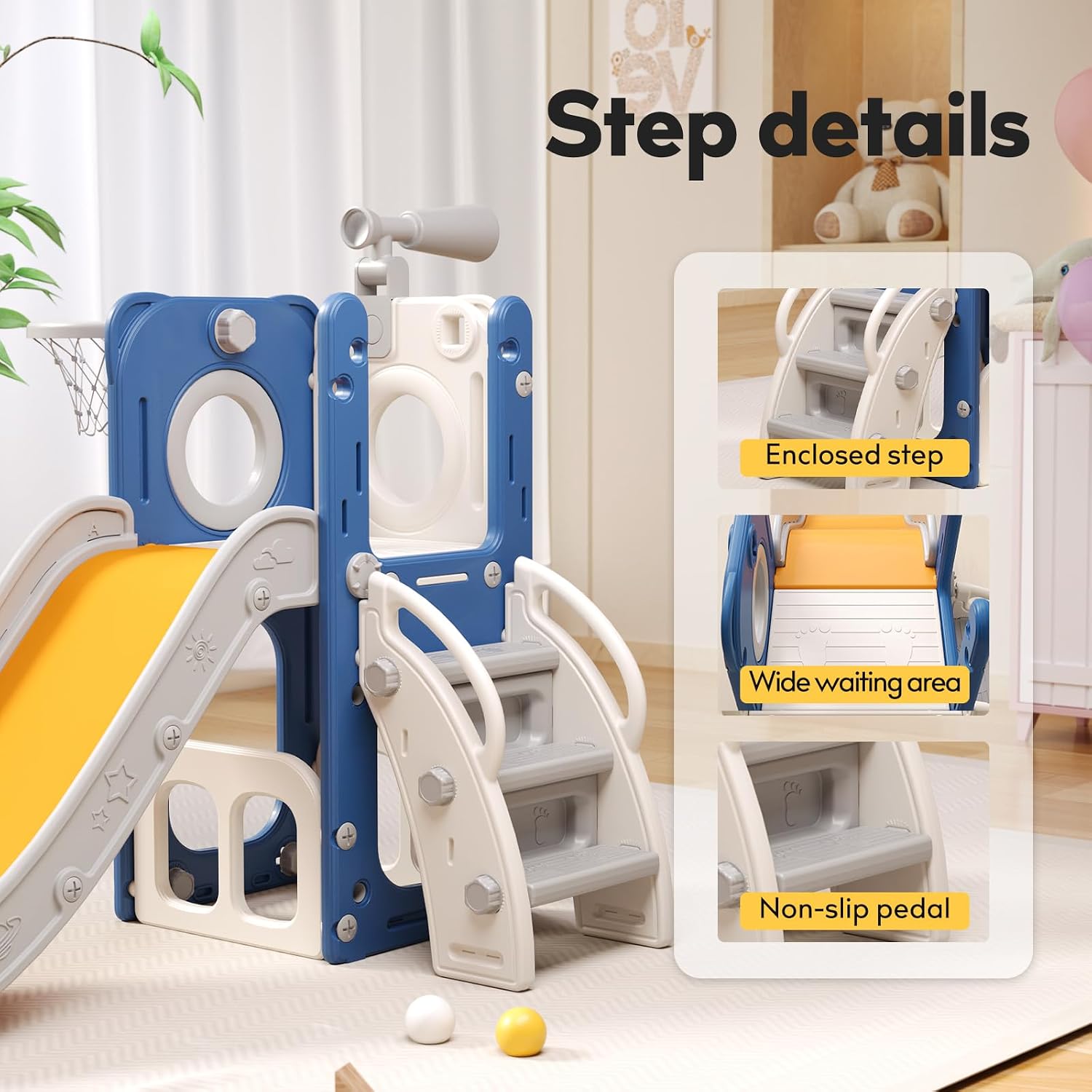 6 in 1 Toddler Playset with Slide,Toddler Slide,Slide for Kids with Basketball Hoop,Ball,Ring Toss,Kids Slide Toddler Playground Toddler Slide Indoor Outdoor Toys