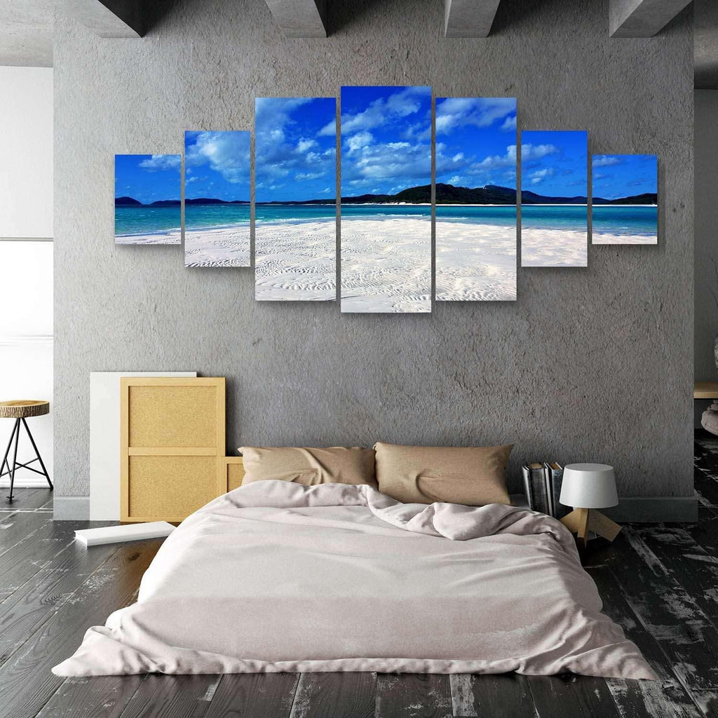 Startonight Large Canvas Wall Art Beach - Island in the Clear Blue Ocean - Huge Framed Modern Set of 7 Panels 40' x 95'