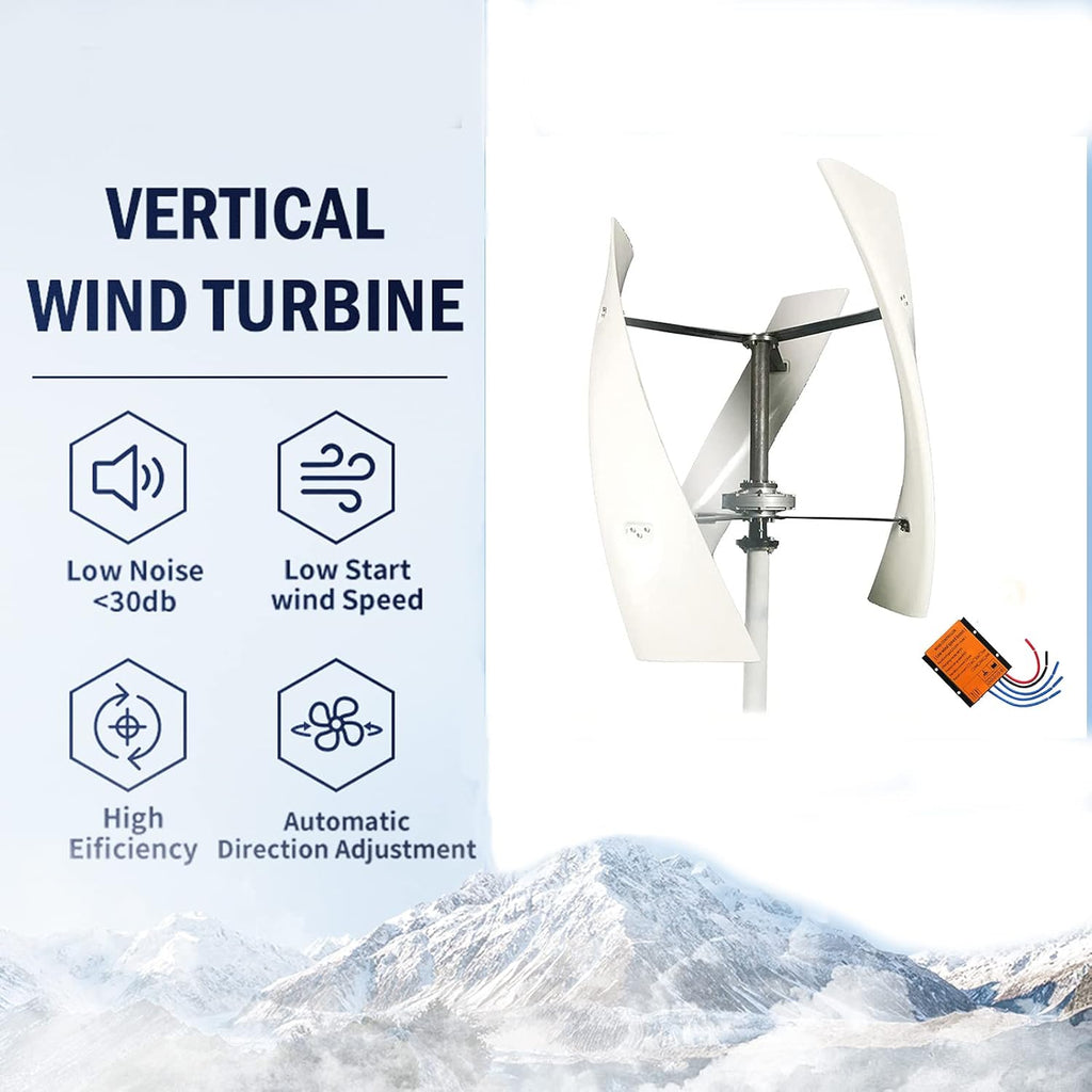New 3-Blade Vertical Wind Turbine Set,12V/ 24V /48V /220V 3000W Maglev Wind Generator with MPPT Controller for Home Or Camping(White)