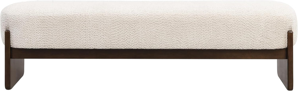 Christopher Knight Home Arden Minimalist Style Rectangular Loop Yarn Fabric Ottoman Bench, Rubberwood Frame, Entryway Bench, Living Room Sofa Extra Seat, End of Bed Footstool, Beige+Brown