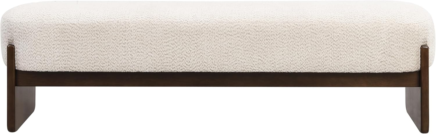 Christopher Knight Home Arden Minimalist Style Rectangular Loop Yarn Fabric Ottoman Bench, Rubberwood Frame, Entryway Bench, Living Room Sofa Extra Seat, End of Bed Footstool, Beige+Brown
