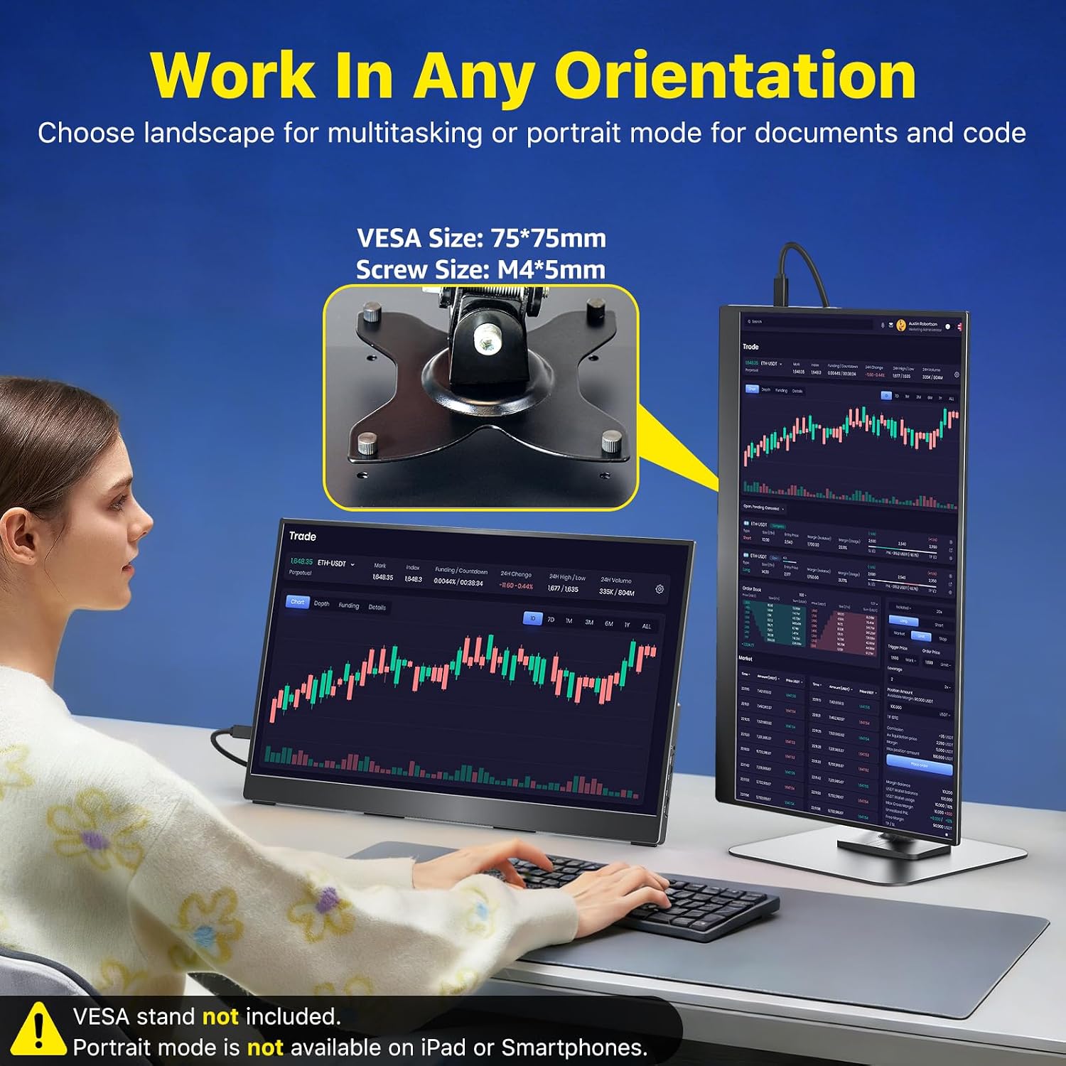 VisionOwl Portable Monitor for Laptop, IPS USB-C HDMI Travel Second Monitor for MacBook Pro Air, PC, PS5, Xbox, Portable Second Screen, Built-in Kickstand, Speakers, VESA Mountable, 17.3 Inch