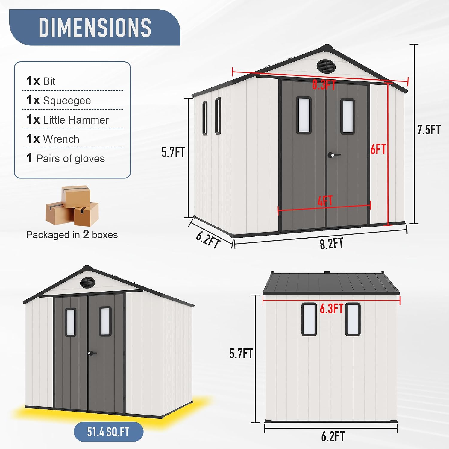 ‌Yokayoay 6x8 FT Resin Storage Shed, Featuring 0.6' Thick Panels, Weatherproof Outdoor Tool Shed with Floor for Garden, Lawn, Backyard