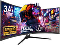 Gawfolk 34 Inch Ultrawide Curved 144Hz Gaming Computer Monitor 1500R PC Screen 21:9 UWQHD (3440x1440),Adaptive Sync,178° Viewing Angle,Display Port 1.4、HDMI 2.0,Compatible with wall mounting -Black