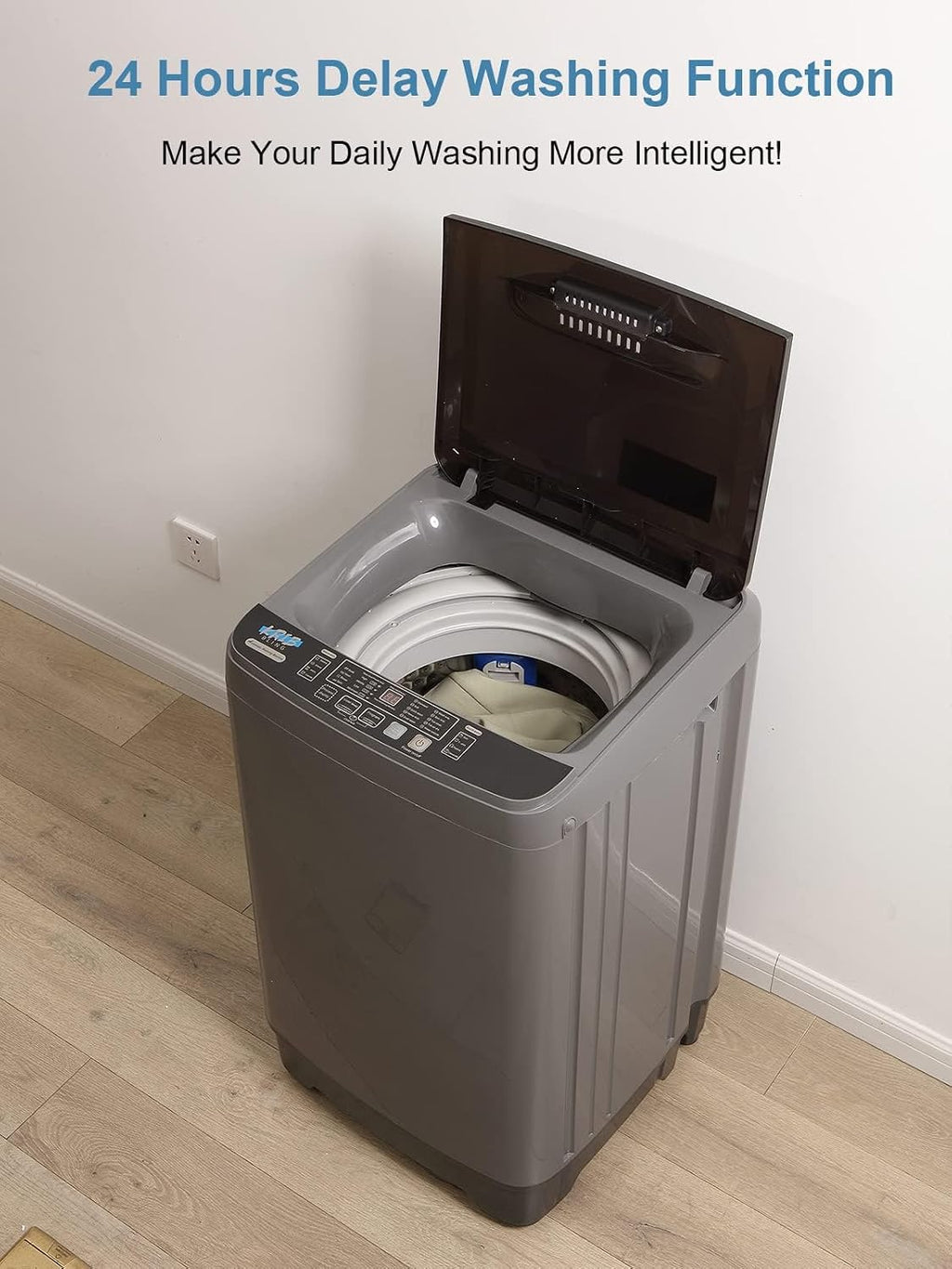 17.7 lbs Full Automatic Washing Machine with LED Display Compact Washing Machine with Drain Dump, 10 Wash Programs and 8 Water Levels Ideal for Dorms, Apartments, RV, Grey