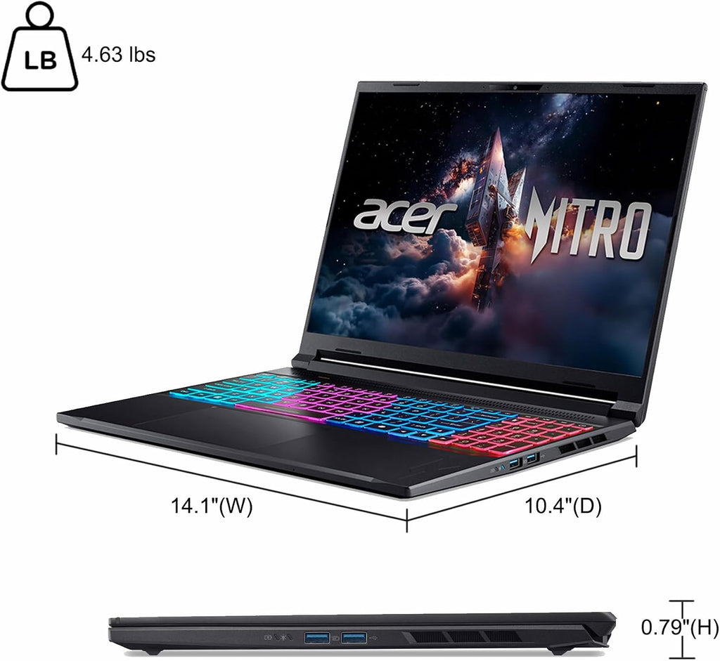 acer Nitro V 16S Gaming Laptop 16' WUXGA IPS 180Hz Intel 10-core Core 7 240H (Beats Ultra 7 268V) 32GB RAM 1TB SSD GeForce RTX 5060 DLSS4 GDDR7 (Up to 572 AI Tops) 4-Zone RGB Backlit Win11 ICP Hub