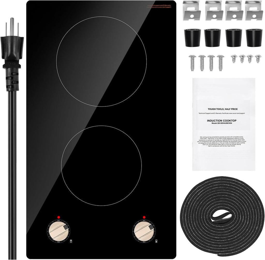 Happybuy 12 temperature settings Induction Cooktop - The Ideal Kitchen Essential! This 1800W electric countertop burner features 2 burners with knob control, providing a classic
