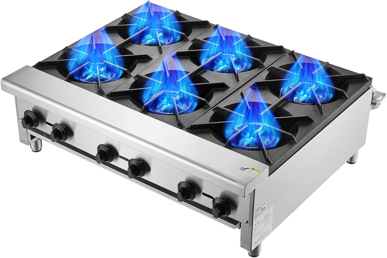 VEVOR Commercial Gas Stove with 6 Burners, Propane and Natural Gas Countertop Cooking Stove Range, Stainless Steel Gas Hot Plate, Commercial Cooking Equipment for Restaurant, 168,000 BTU