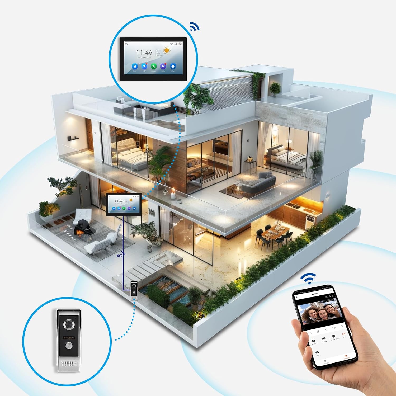Wifi Wired Video Doorbell System (Wiring Required), 10 Inch High-Definition Monitor +Ring Camera, Support Two-Way Intercom Tuya APP Remote Control & 1080P IR Night Vision for Villa Home Apartment