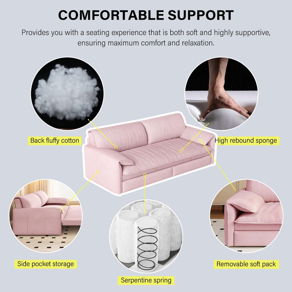 66' Convertible Queen Size Sleeper Sofa Couch Bed Pull Out Sleeper Sofabed for Living Room 3 in 1 Multi-Functional Oversized Cloud Futon Loveseat Recliner Lounge Chaise w/Side Storage,Soft Armrest