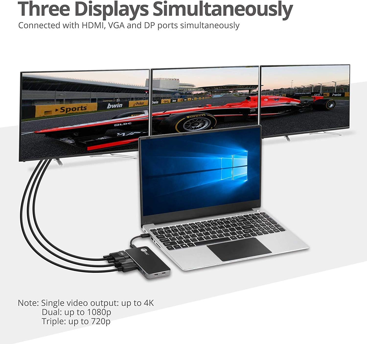 SIIG 4K USB-C MST Laptop Docking Station Thunderbolt 3 Compatible with 100W PD Supports Windows & Chromebooks, Mac M1/M2/M3 Pro/Max for Single Extend Video Output only