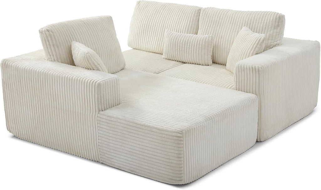 Modular Sectional Sofa Couches, 109' L-Shaped Cloud Boneless Couch with Right Chaise Lounge & Deep Seat for Living Room | No Assembly Required | Corduroy Fabric, White