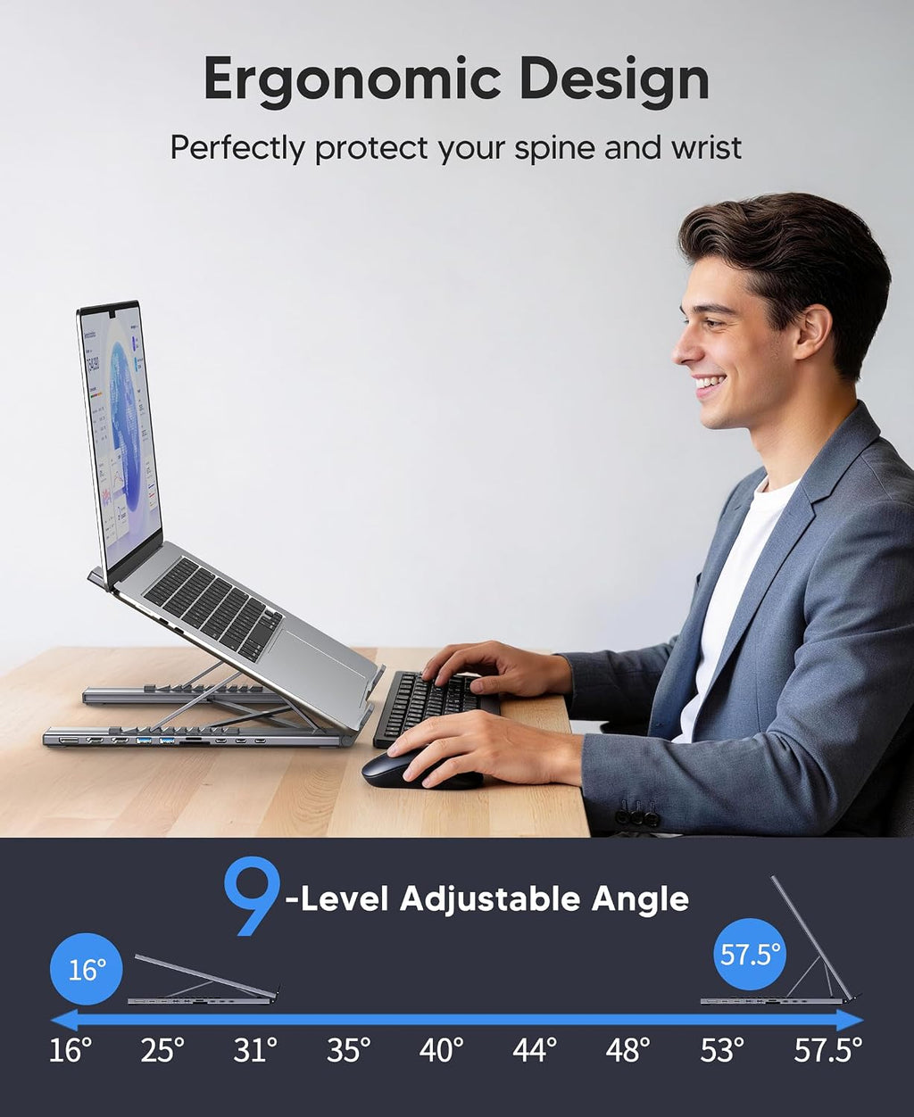 Mukiya USB C Laptop Docking Station Stand 3 Monitors 4K@60Hz, 10 in 1 USB C Hub with Dual HDMI+DP, 2*USB 3.0, PD 100W, USB C 3.0, SD/TF, Dock Station for MacBook Pro/Air/Dell/HP/Surface/Lenovo