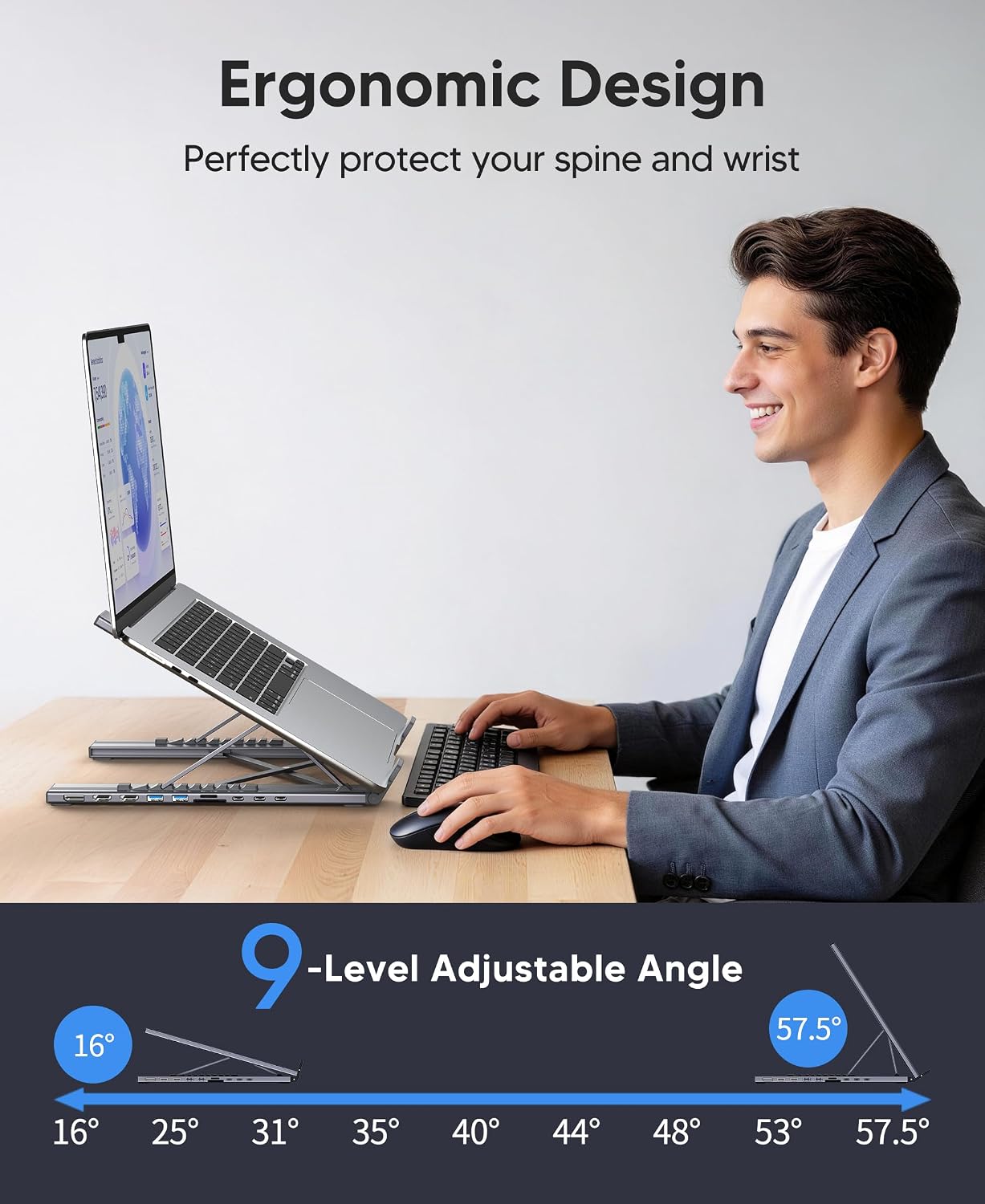 Mukiya USB C Laptop Docking Station Stand 3 Monitors 4K@60Hz, 10 in 1 USB C Hub with Dual HDMI+DP, 2*USB 3.0, PD 100W, USB C 3.0, SD/TF, Dock Station for MacBook Pro/Air/Dell/HP/Surface/Lenovo