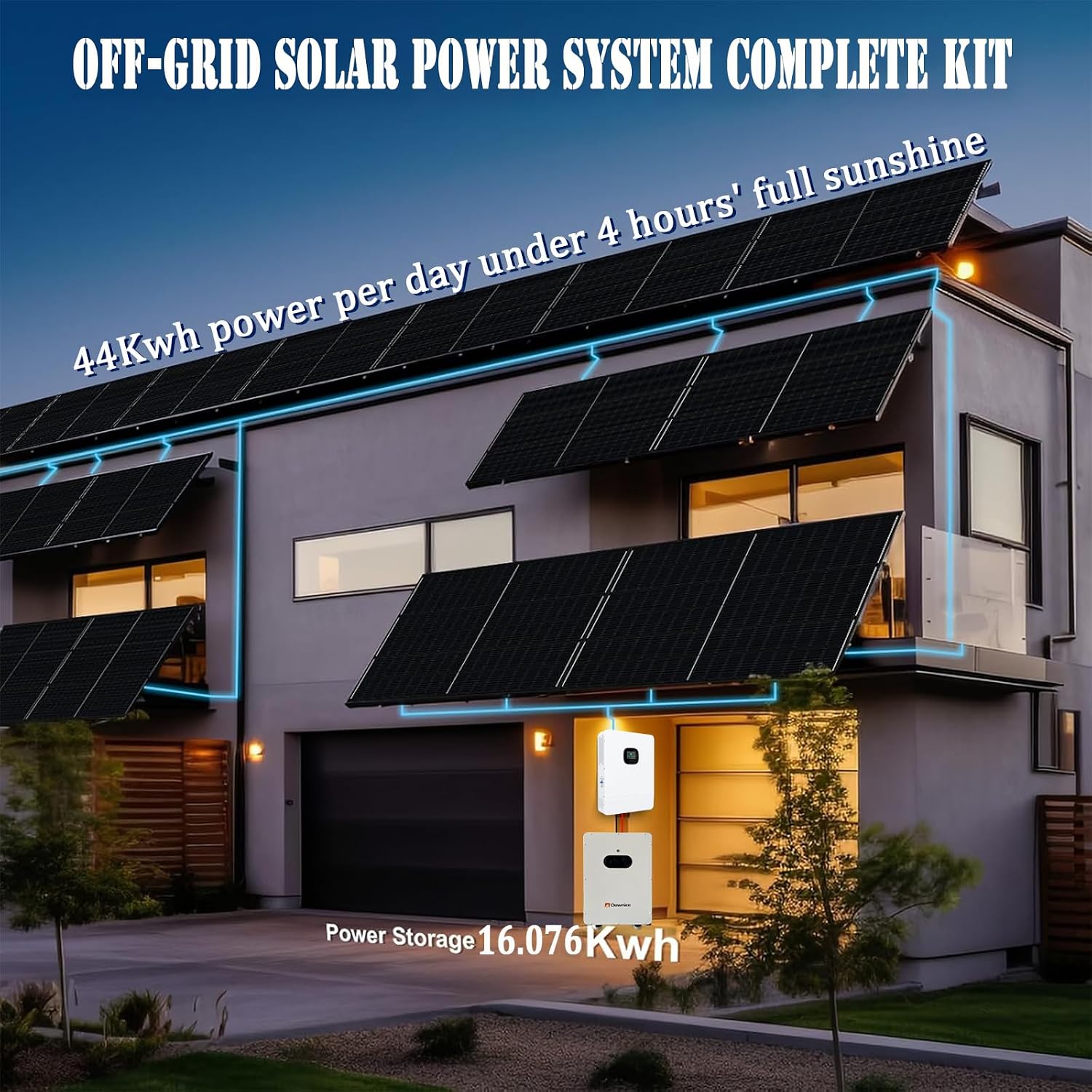 11KW Off-Grid Solar Power System Complete Kit with 20PCS Bificial 550W Solar Panels 10KW Solar Storage Inverter with MPPT Controller 48V 314Ah 16KWh LiFePO4 Battery 120/240Vac
