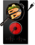 2 Burner Electric Cooktop 2000W, 12 Inch Electric Cook Top Plug in 110V, Electrics Stove with Touch Control, Countertop & Built-in Ceramic Stovetop, 9 Heating Level, Timer, Residual Heat Indicator