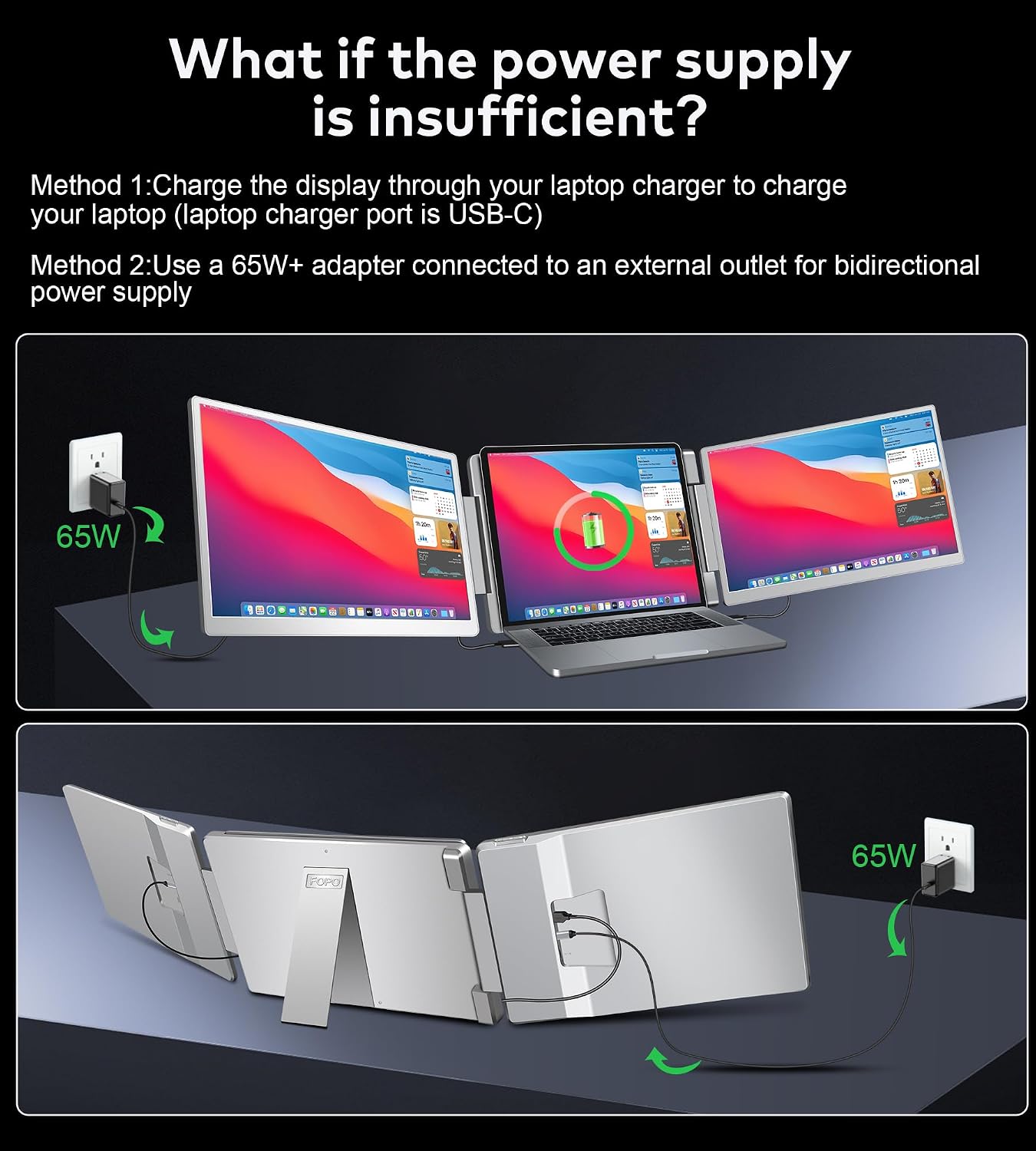 Laptop Screen Extender 16'- 1200P 16:10 FHD Triple Monitor for 12-18.5', Portable Monitor for Laptop with HDMI and USB-C Connectivity for MacBooks(NOT M1 M2 M3)/Wins, Chrome, Surface