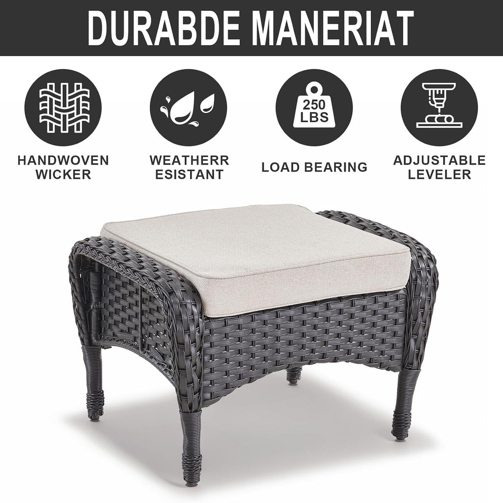 Belord 6 Pieces Outdoor Patio Furniture Set with Wicker Rocking Chairs, Rattan Patio Conversation Set with Glider Loveseat Ottomans and Side Table Black/Beige