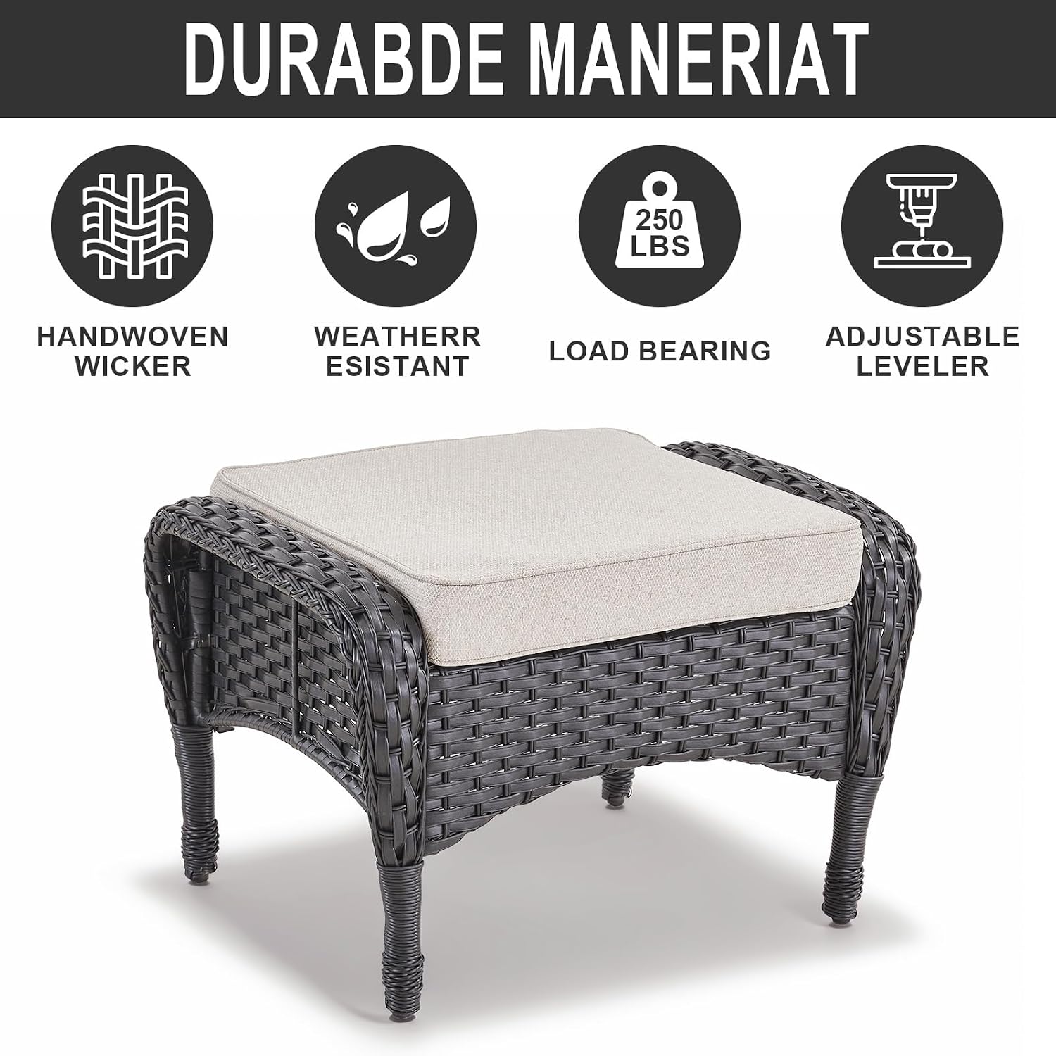 Belord 6 Pieces Outdoor Patio Furniture Set with Wicker Rocking Chairs, Rattan Patio Conversation Set with Glider Loveseat Ottomans and Side Table Black/Beige