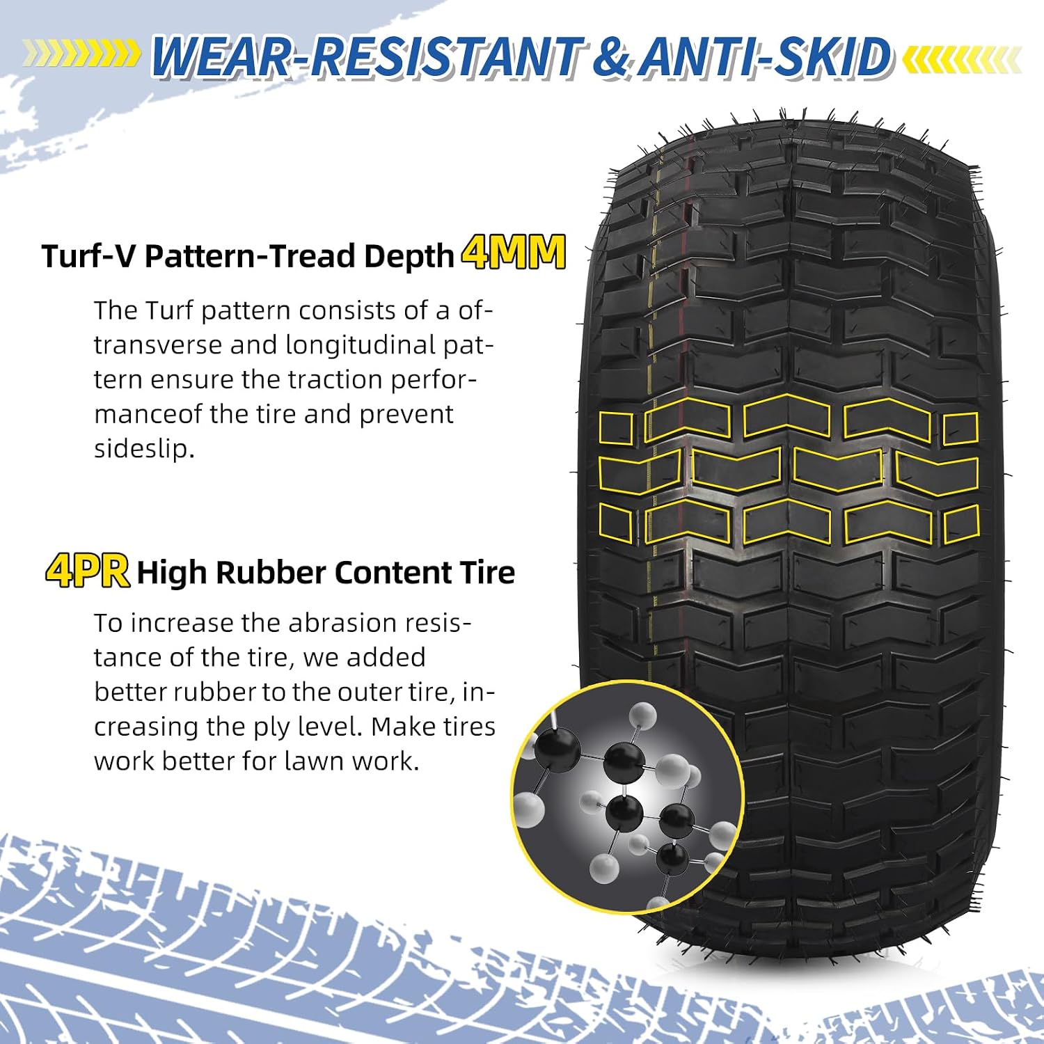 GICOOL 20x10.00-8 Lawn Mower Tire and Wheel, 4 Ply Tubeless Tire, Replacement 20x10-8nhs Riding Lawn Mower and Tractor Rear Tire and Wheel Assemblies, 3.5' Offset Hub, 3/4' Borehole, and 3/16' Keyway