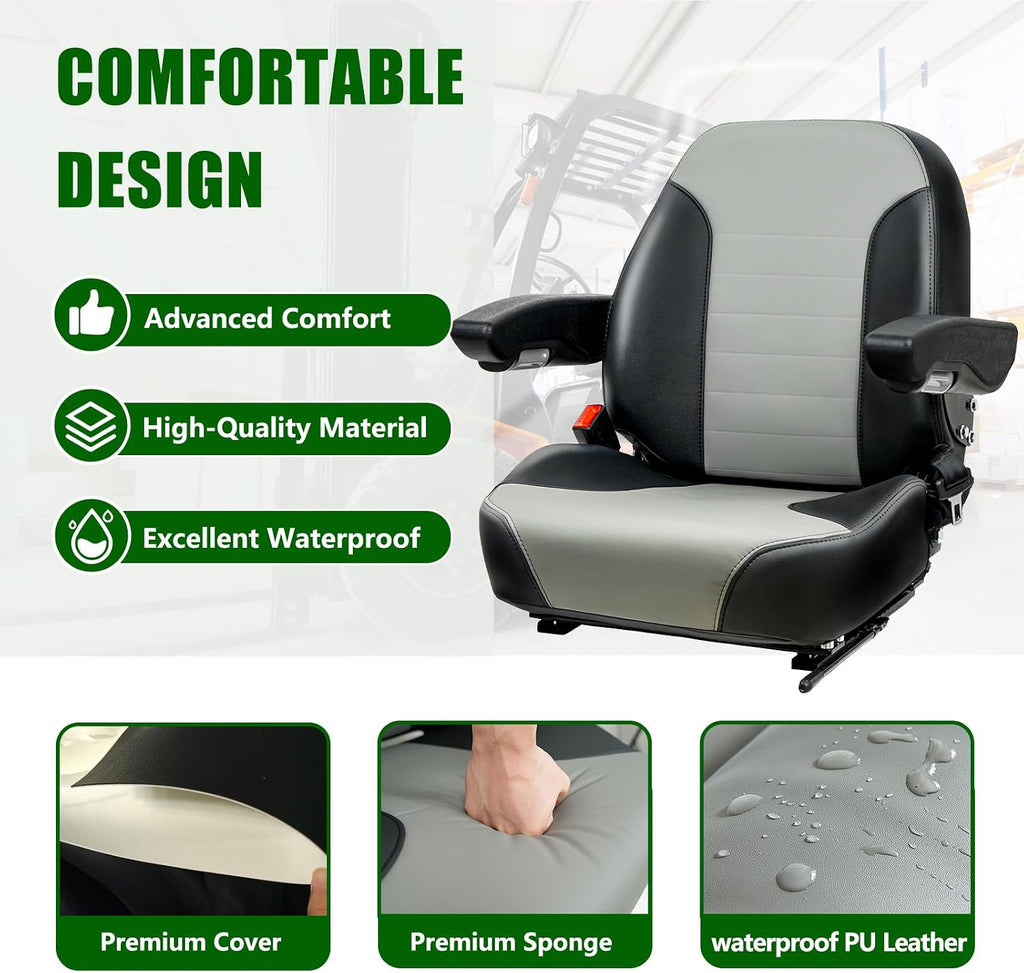 Gray Zero Turn Mower Seat-Adjustable Backrest,Comfort Lawn Mower Seat Fits Gravely,Exmark,Bad Boy,Kubota,Toro,John Deere