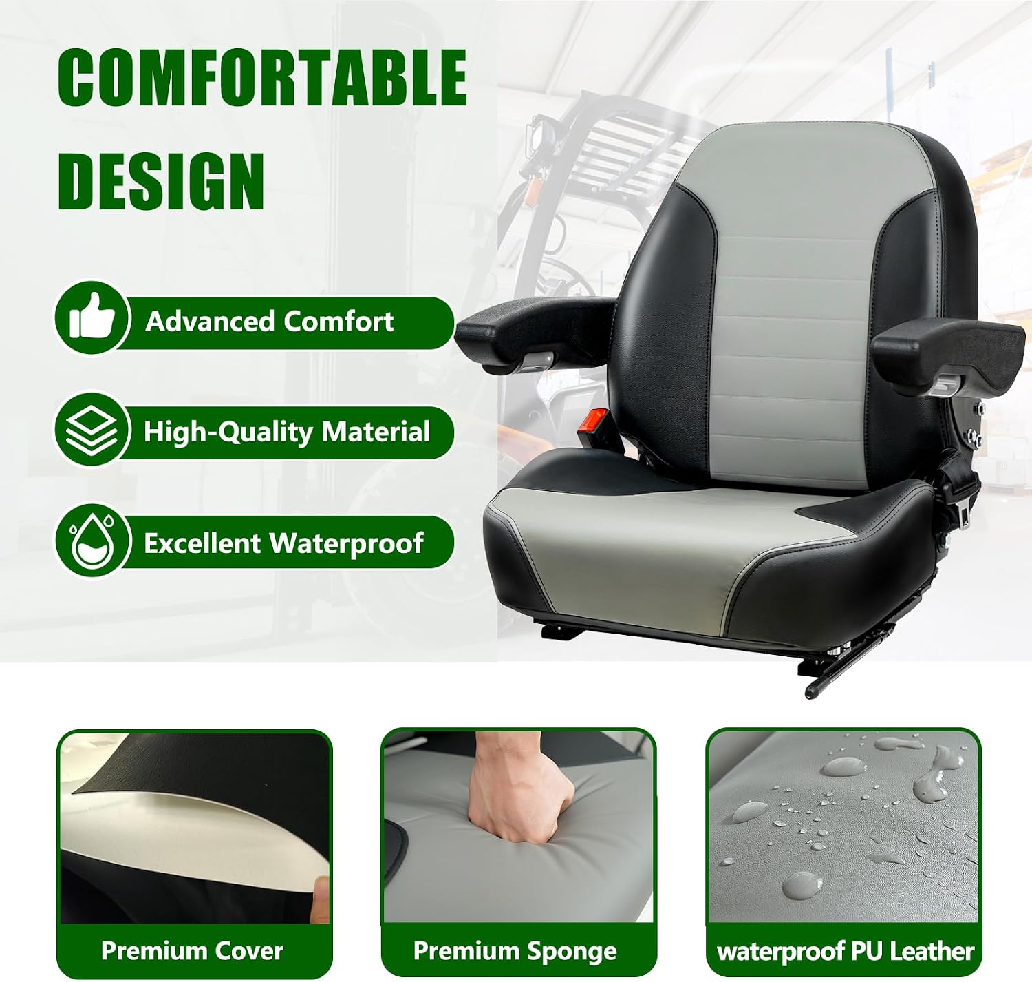 Gray Zero Turn Mower Seat-Adjustable Backrest,Comfort Lawn Mower Seat Fits Gravely,Exmark,Bad Boy,Kubota,Toro,John Deere