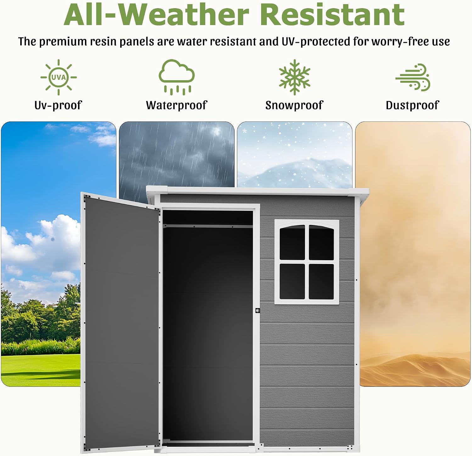 Resin Outdoor Storage Shed Kit Plastic Sheds Perfect to Store Patio Furniture, Garden Tools Bike Accessories, Beach Chairs and Lawn Mower, Grey (5x3 ft)
