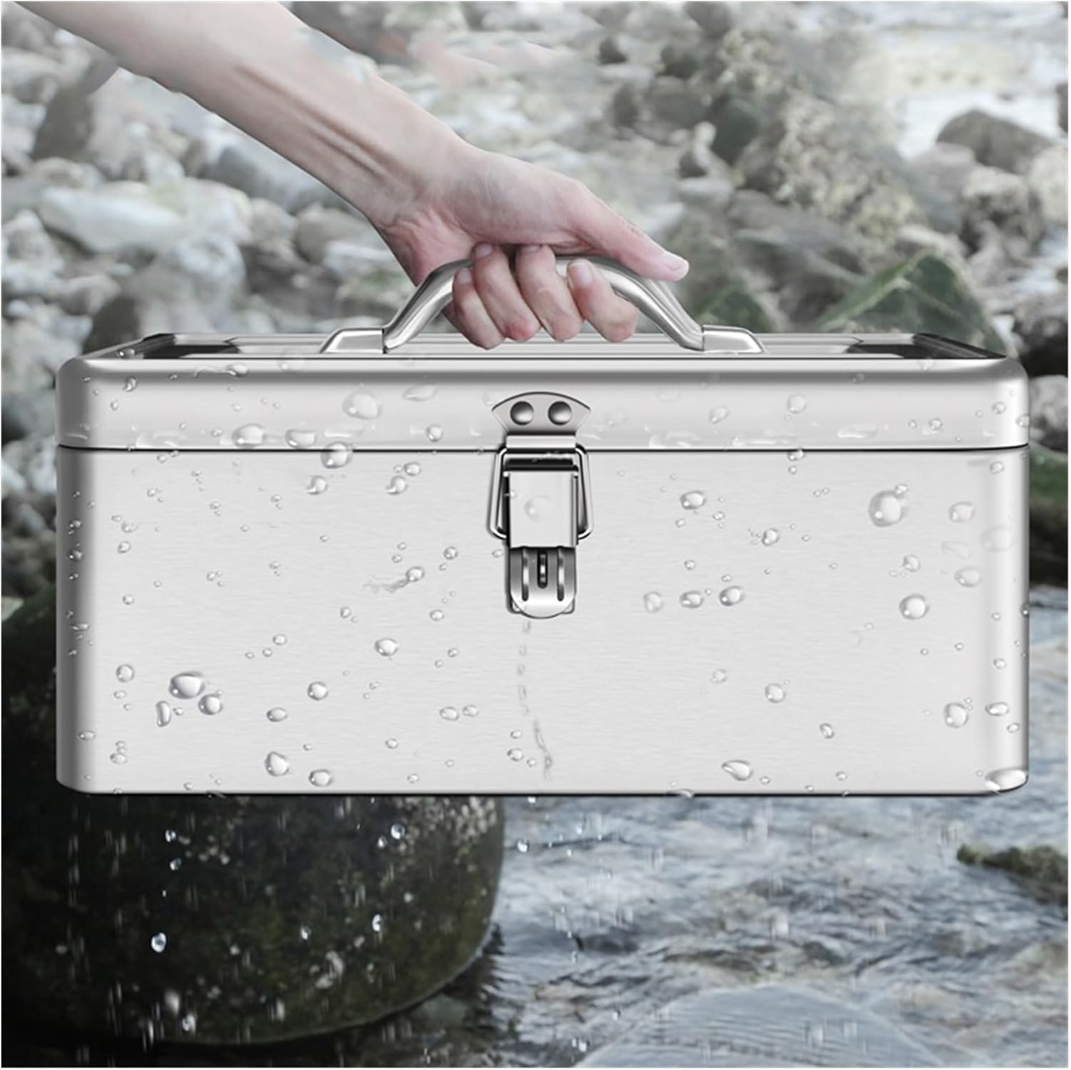 Toolbox Portable Stainless Steel Tool Box with Metal Latch Silver Hand Carry Tool Cases for Tools Storage Multi-Function Storage Box Tool Box(Large)