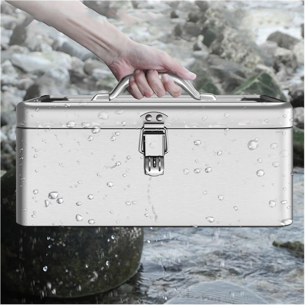 Multifunctional Portable Stainless Steel Tool Box with Metal Latch Silver Hand Carry Tool Cases for Tools Storage Multi-Function Storage Box for Garage(Small)