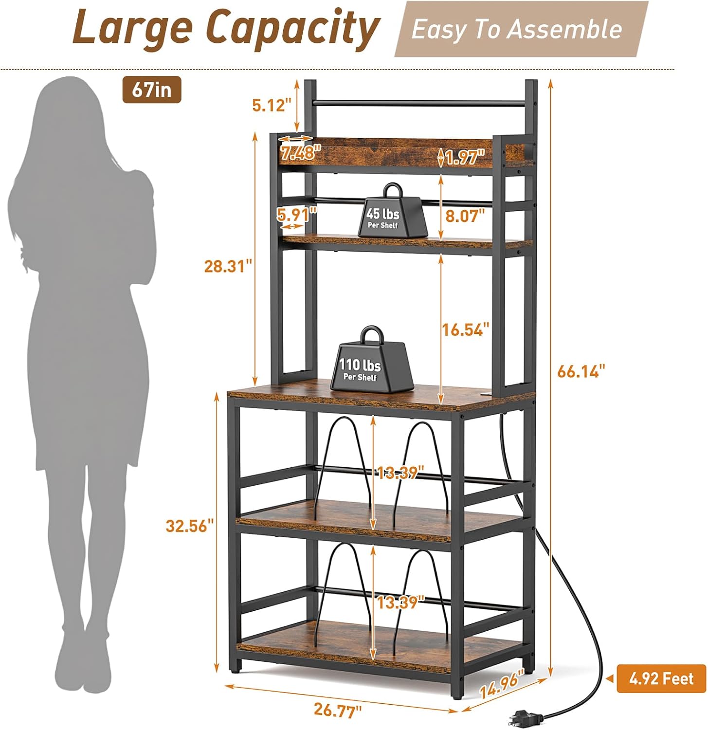 ikkle Record Player Stand with Vinyl Storage Shelf & CD/DVD Rack, 5-Tier Record Player Table w/Charging Station, Turntable Stand Vinyl Record Organizer for Living Room Bedroom, Holds Up 500+ Albums