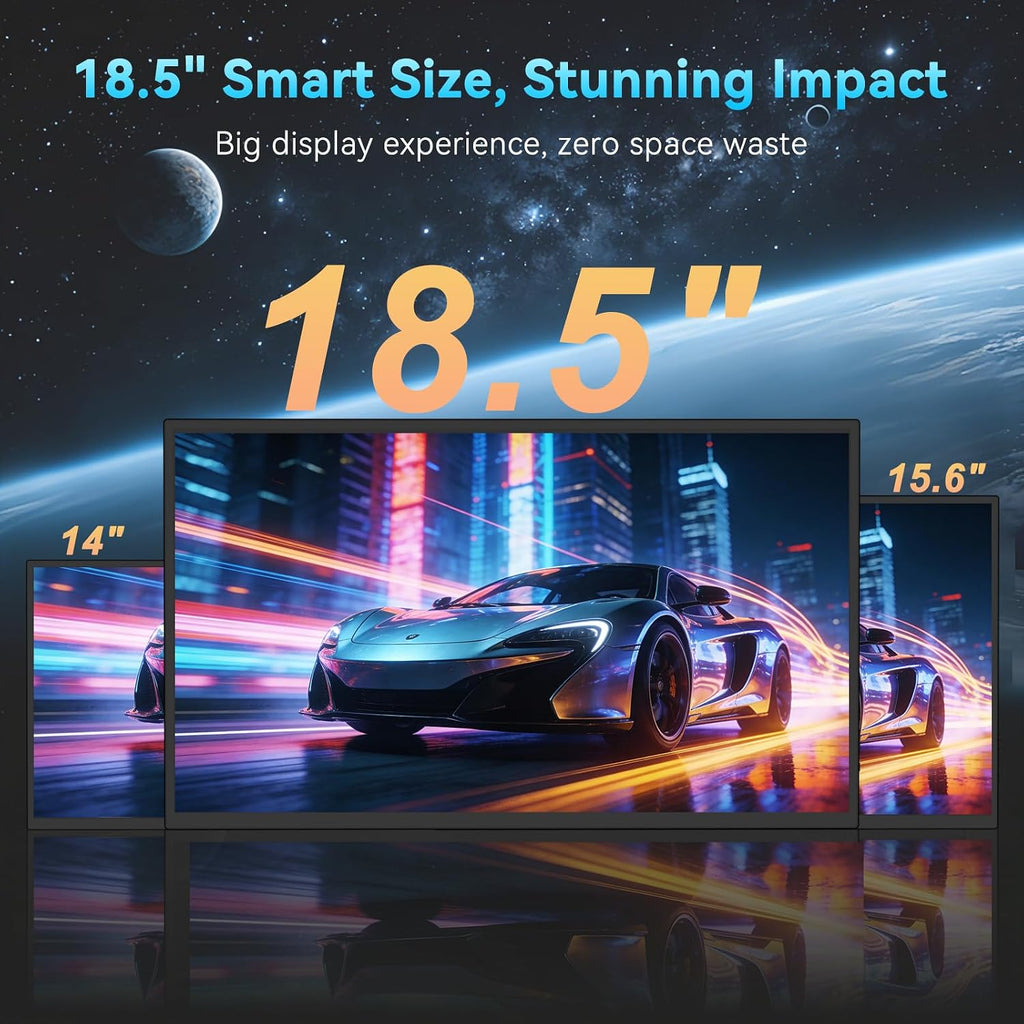 18.5' Large Portable Monitor,Monitor,120HZ 1ms Gaming Monitor,125% sRGB,FreeSync, HDR 350Nits,USB-C & HDMI,Large Travel External Second Screen for Laptop, Computer, Game Consoles (18.5')