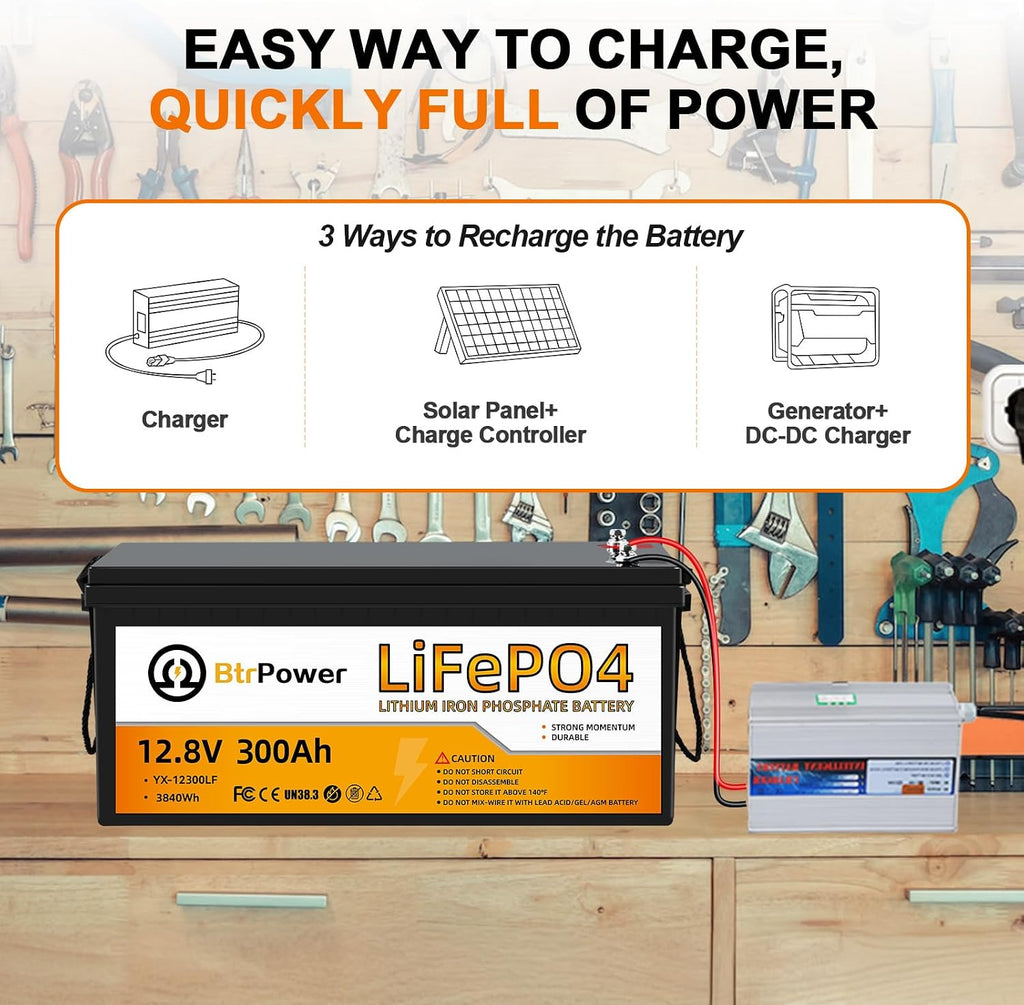 12.8V 300Ah Lithium Battery,3840Wh Deep Cycle LiFePO4 Battery,Max 2580W Power Load,8000+ Cycles,Perfect for Home Storage and Off-Grid,Camping,Solar,Bankup Power etc.