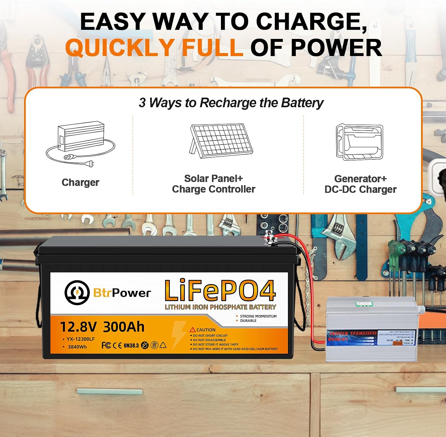 12.8V 300Ah Lithium Battery,3840Wh Deep Cycle LiFePO4 Battery,Max 2580W Power Load,8000+ Cycles,Perfect for Home Storage and Off-Grid,Camping,Solar,Bankup Power etc.