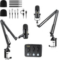 TONOR Podcast Equipment Bundle for 2, Audio Mixer with Dynamic Microphone and Boom Arm Set, XLR Mic with Studio Audio Interface, Boom Arm, All-in-One Pack for Recording, Podcasting, Streaming, POD-2