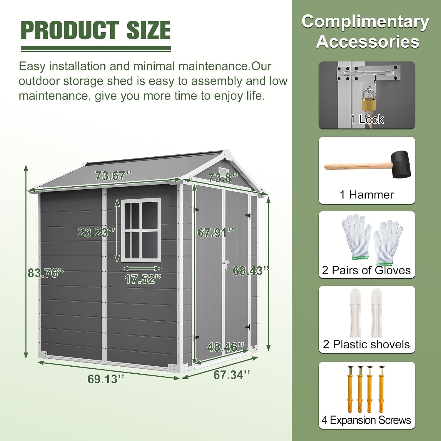 Resin Outdoor Storage Shed Kit Plastic Sheds Perfect to Store Patio Furniture, Garden Tools Bike Accessories, Beach Chairs and Lawn Mower, Grey (6x6 ft)