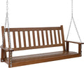 MUPATER Outdoor Patio Hanging Wooden Porch Swing 5FT with Chains, 3-Person Heavy Duty Swing Bench for Garden and Backyard, Wood Brown