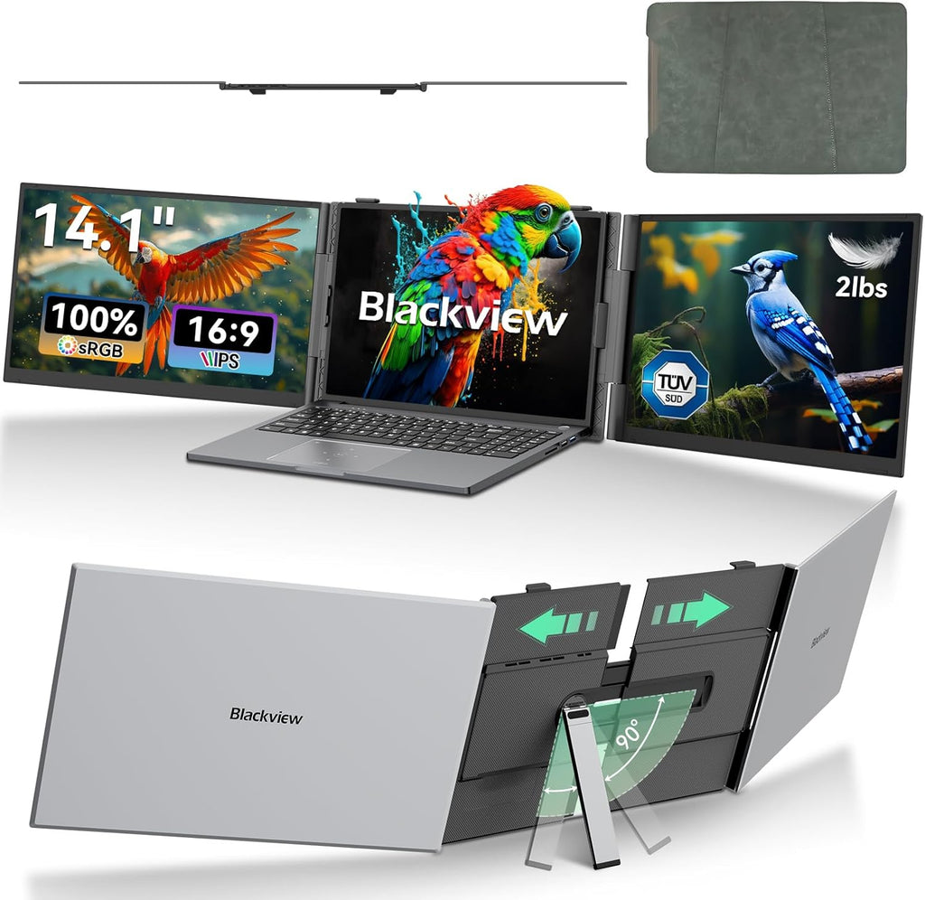 Blackview DCM6 Triple Laptop Screen Extender,14' 1080P FHD IPS Portable External Screen,Two Cable USB C Travel for 13-17'' Laptop,Plug & Play Compatible with Windows/Mac/Chrome OS and Mobile Devices
