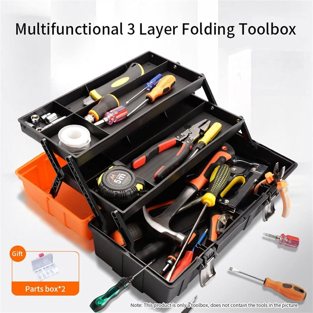 Portable Tool Box Household 3-Layer Folding Box Portable Hardware Tool Box Multifunctional Storage Box Maintenance Tool Box Office Storage Box Small Parts Box (Size : 17 inch)