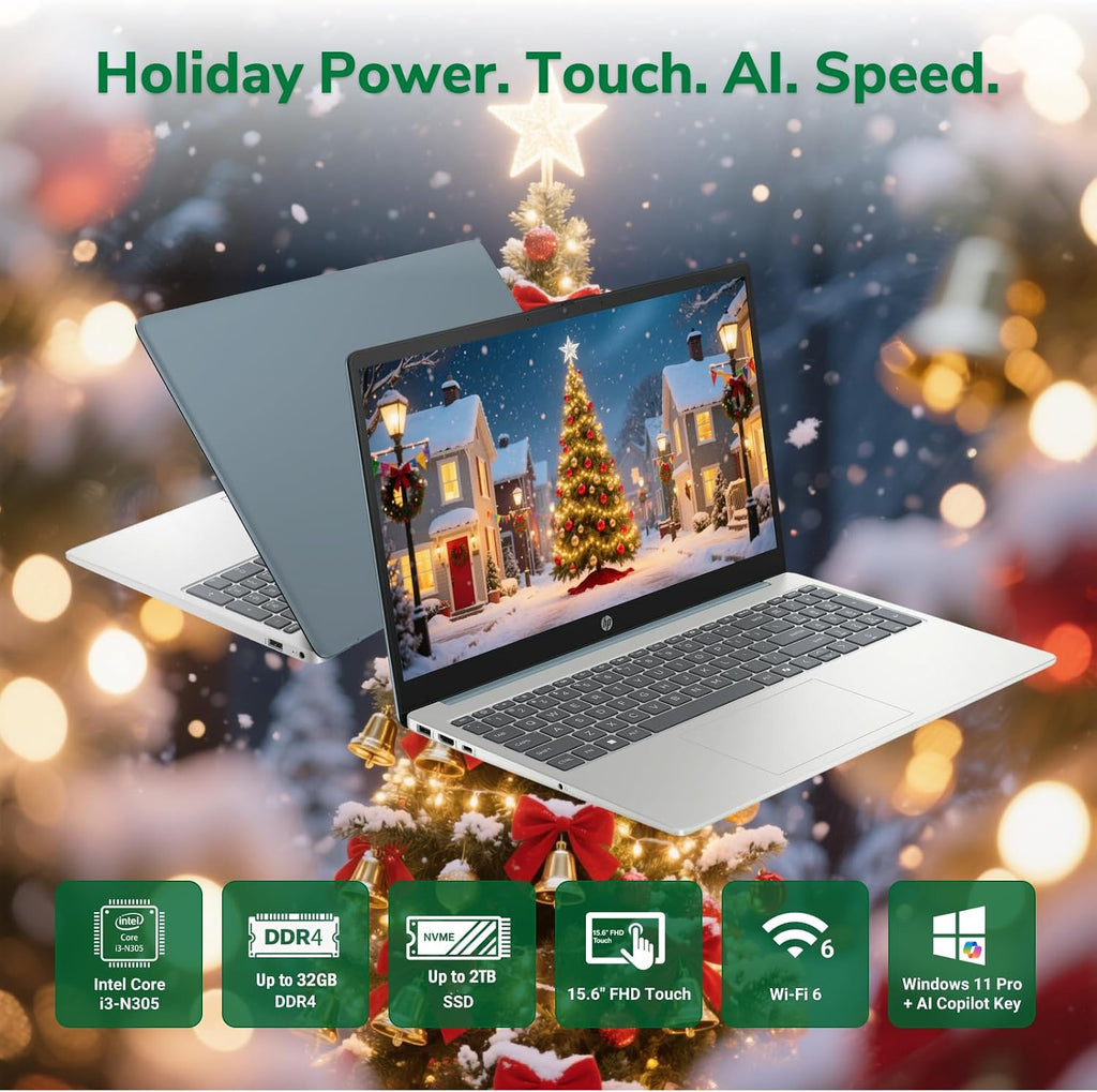 HP 15.6 Touchscreen Laptop Computer - Windows 11Pro, AI Copilot, 16GB RAM + 512GB SSD, 15.6'' FHD Anti-Glare Touchscreen (1920 x 1080), Intel 8 Core i3-N305, Intel UHD Graphics, WiFi-6, Moonlight Blue