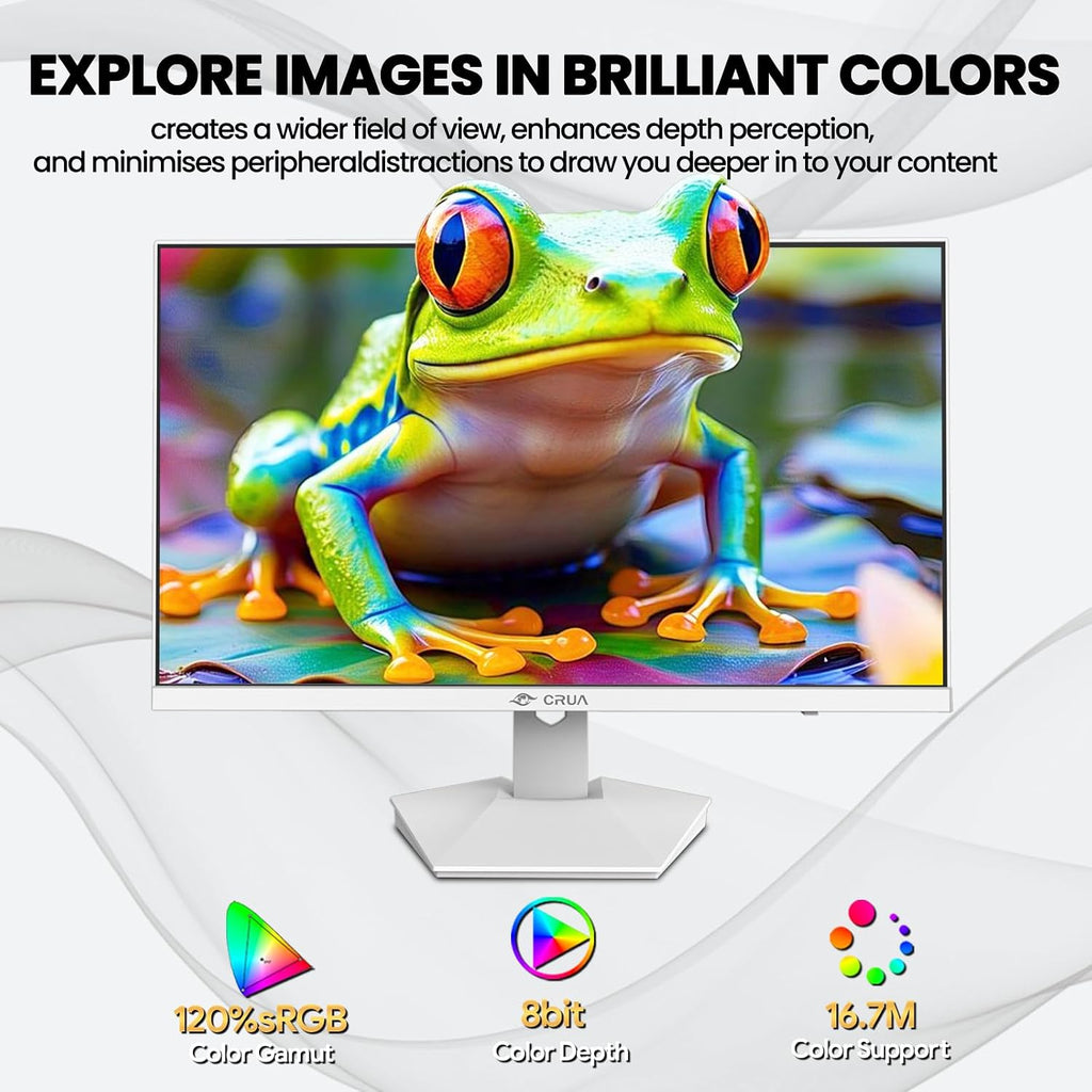 CRUA 27' 4K White Monitor, UHD(3840x2160P) IPS Panel, 60Hz Computer Monitor, Supports AMD Freesync, USB Type-C, 120% sRGB, Built-in Speakers, Wall Mountable, for Work, Streaming, and Home Office