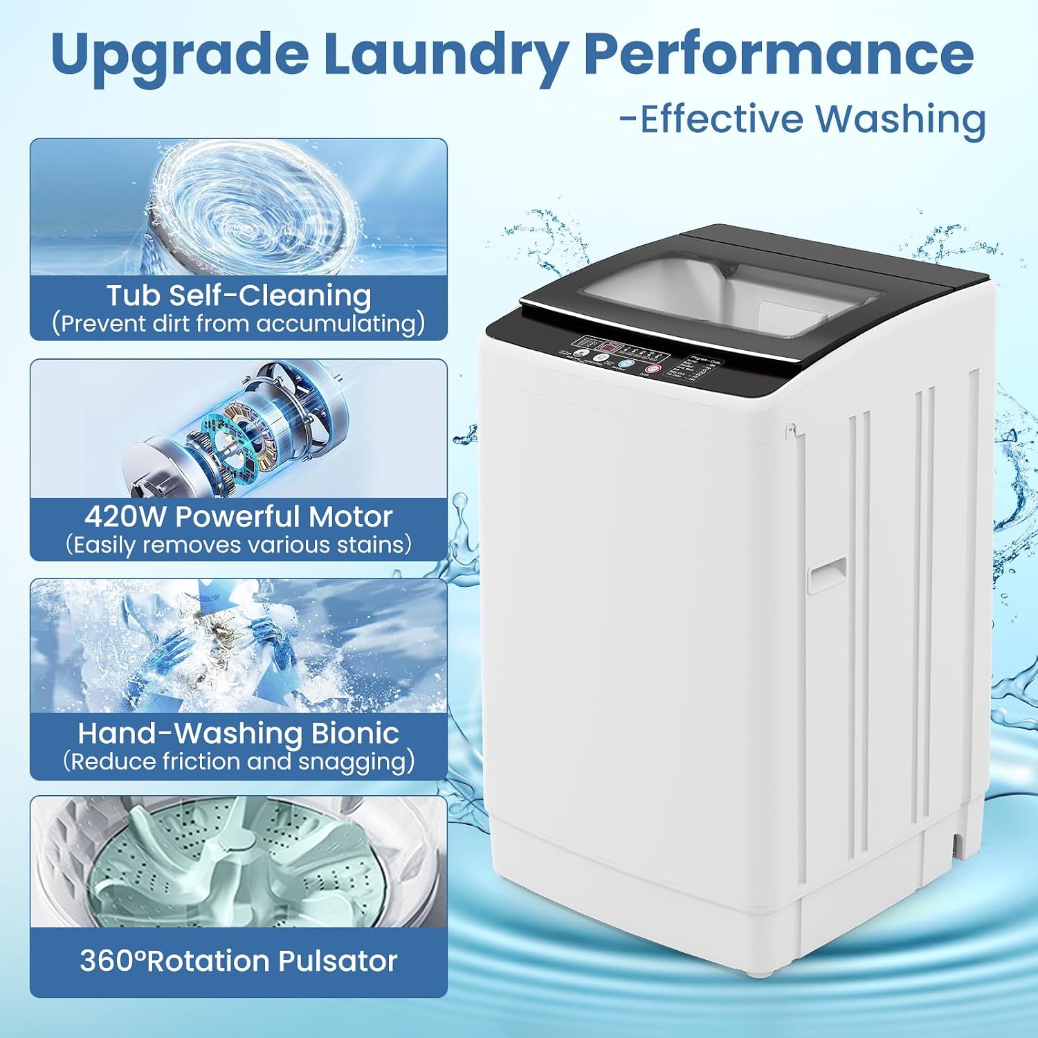 VCJ Portable Washing Machine, 35 LBS Large Capacity Full-Automatic Portable Washer with 12 Wash Cycles, 8 Water Levels & 24H Delay, Compact Electric Laundry Washer for Apartment, Dorms,RVs