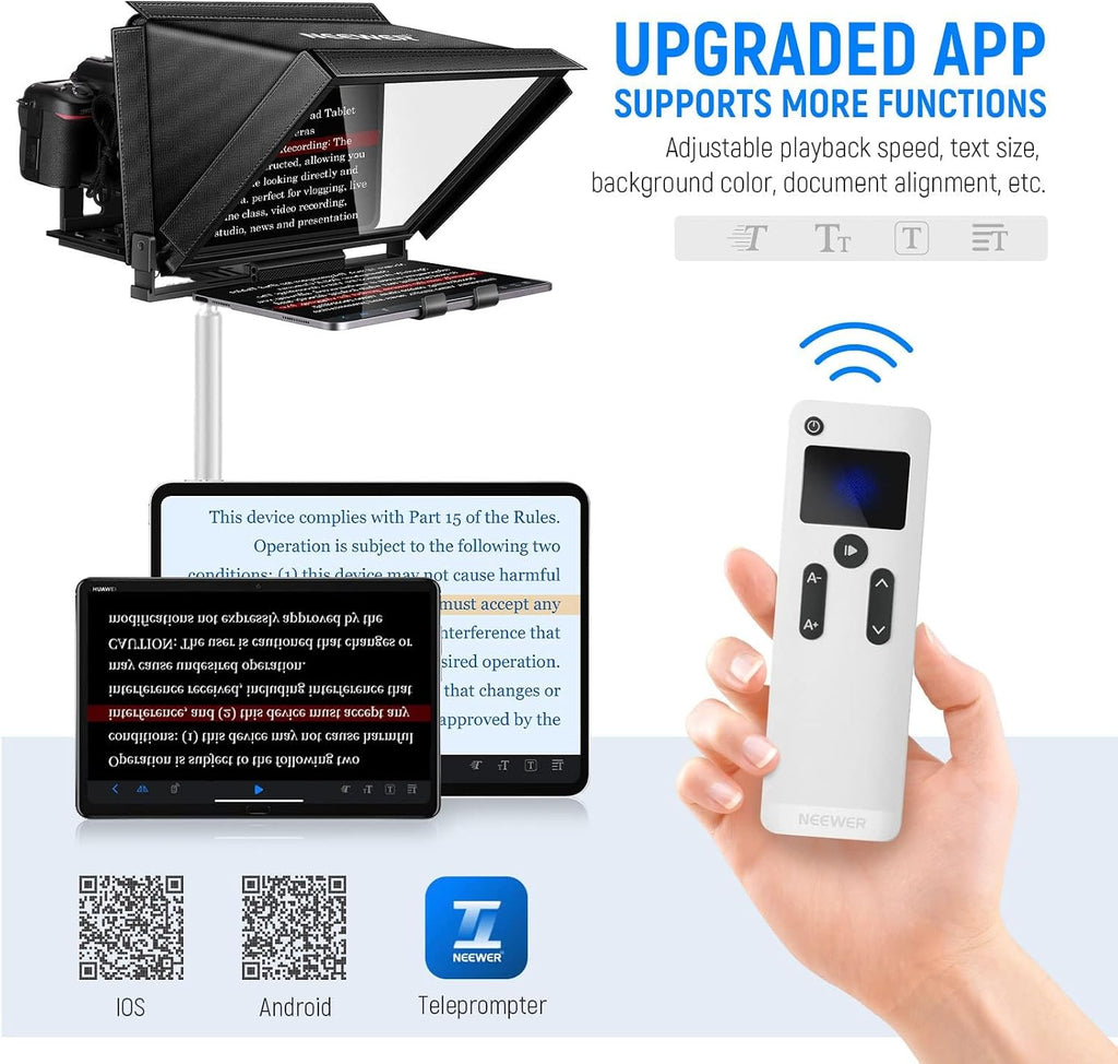 NEEWER X12 14 inch Aluminum Alloy Teleprompter for iPad Tablet Smartphone DSLR Cameras with Remote Control, Carry Case, APP Compatible with iOS/Android for Online Teaching/Vlogger/Live Streaming