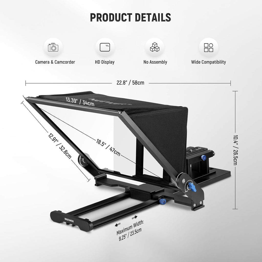 NEEWER Teleprompter X17 II with RT113 Remote/APP Control, 17' HD Beamsplitter All Metal Frame Upgraded Camera Mount QR Plate Compatible with Manfrotto 501PL iPad iPhone, Max Load 44.1Ib, Assembly Free