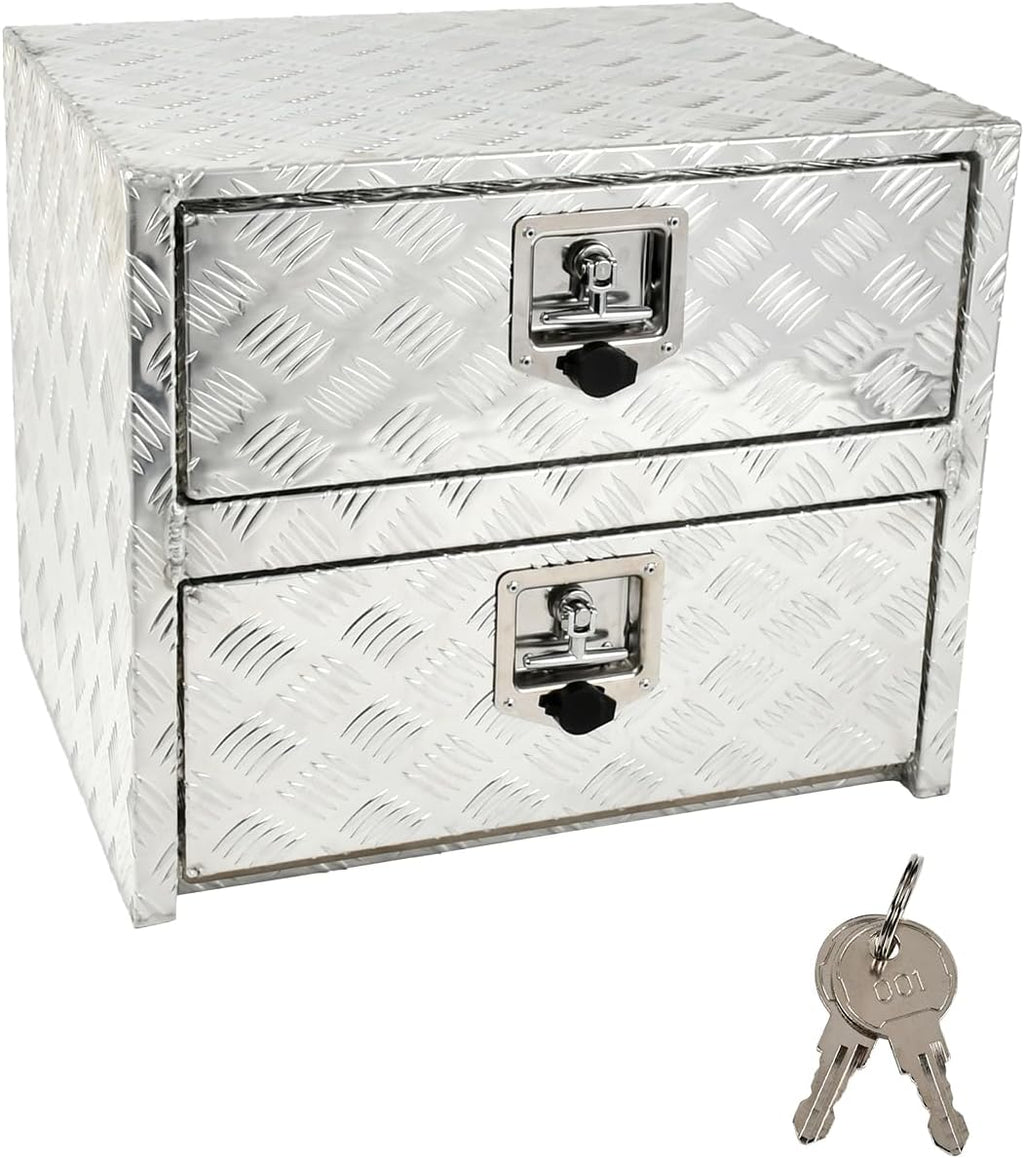 24'' Inch Silver Aluminum Underbody Truck Box w/Drawer & Lock T-Handle Latch Key 24 x 18 x 20 Inch Truck Tool Box Job Box For Storage & Organization