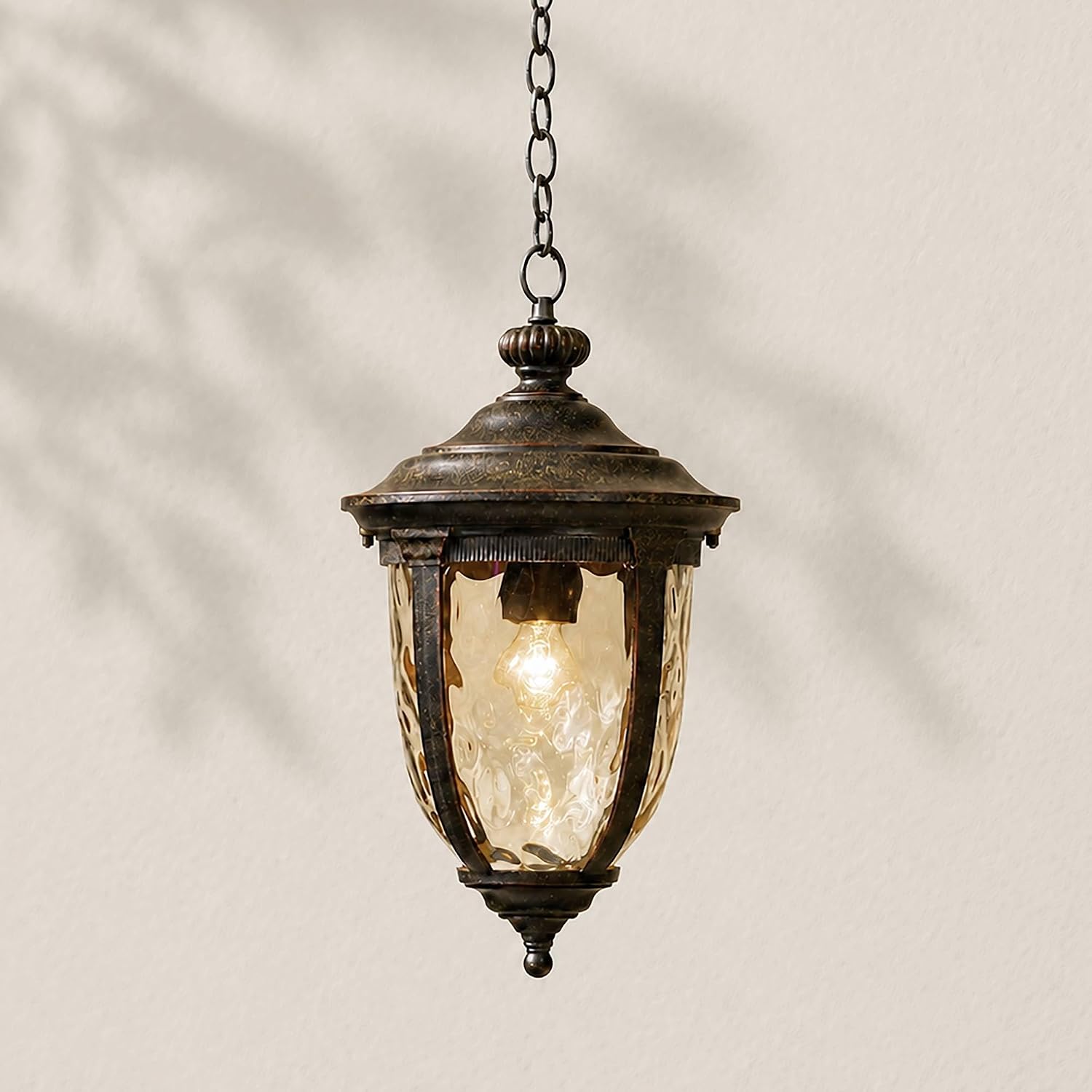 John Timberland Bellagio European Outdoor Ceiling Light Hanging Bronze Brown 18' Champagne Hammered Glass Damp Rated for Exterior House Porch Patio Outside Deck Garage Front Door Garden Home